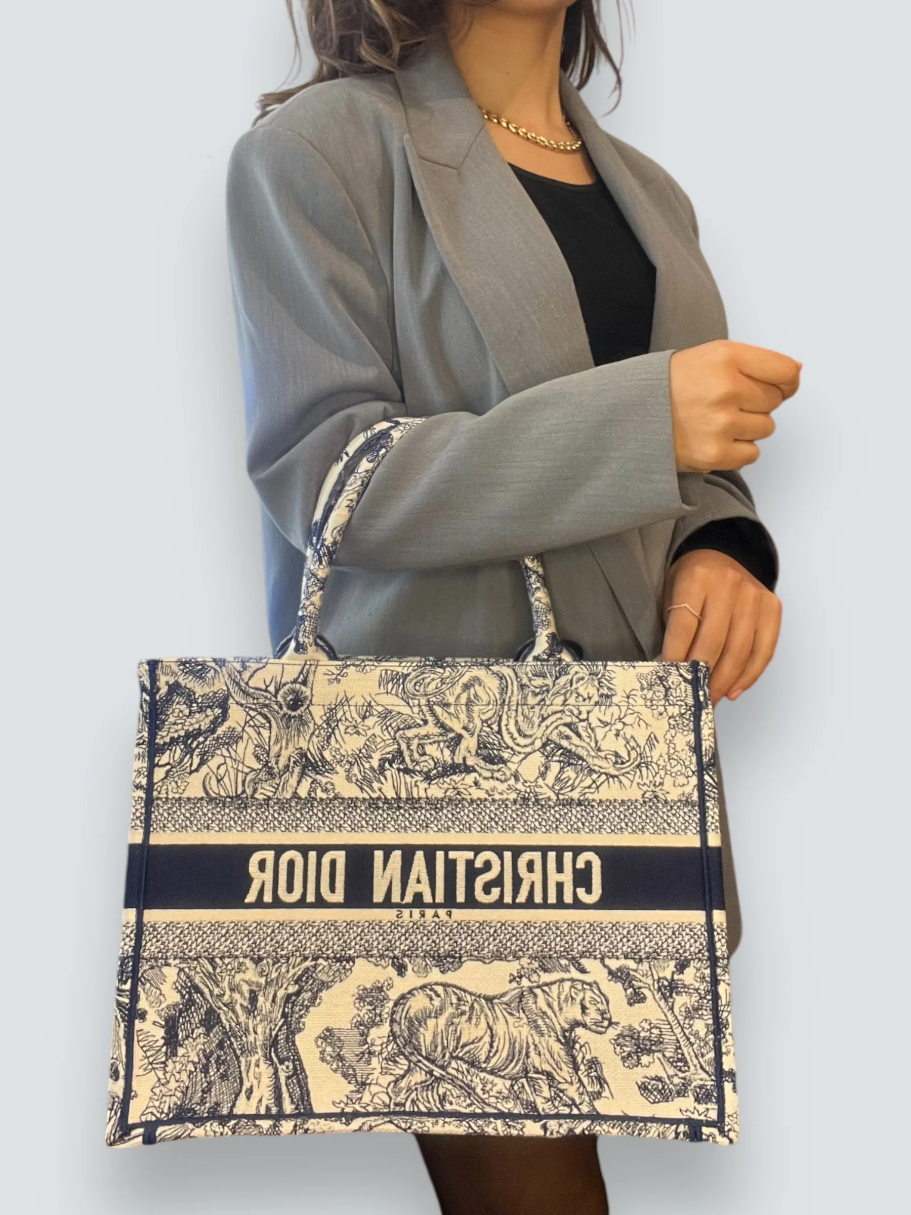 Christian Dior Navy Monochrome Canvas Medium Book Tote