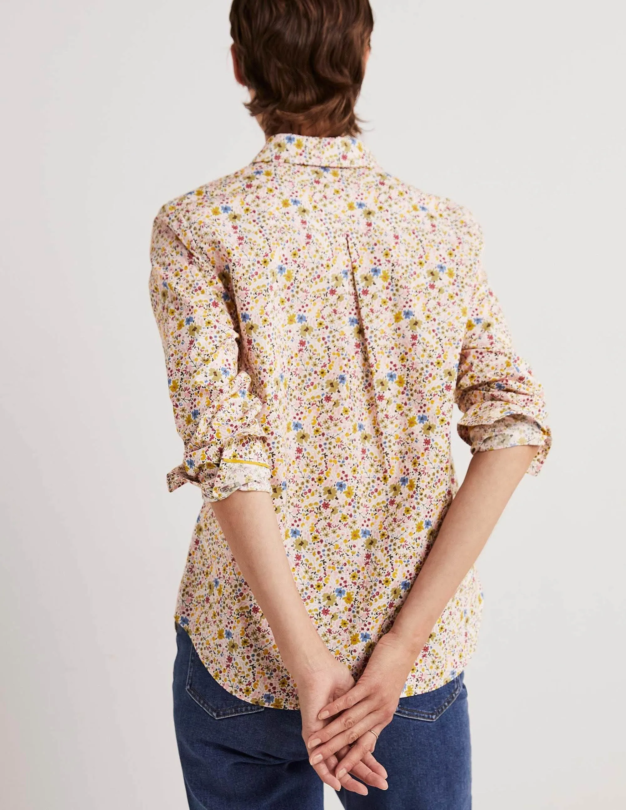 Classic Cotton Shirt-Ivory. Abstract Ditsy