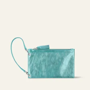 Clover Pouch | Metallic Turquoise with Silver hardware