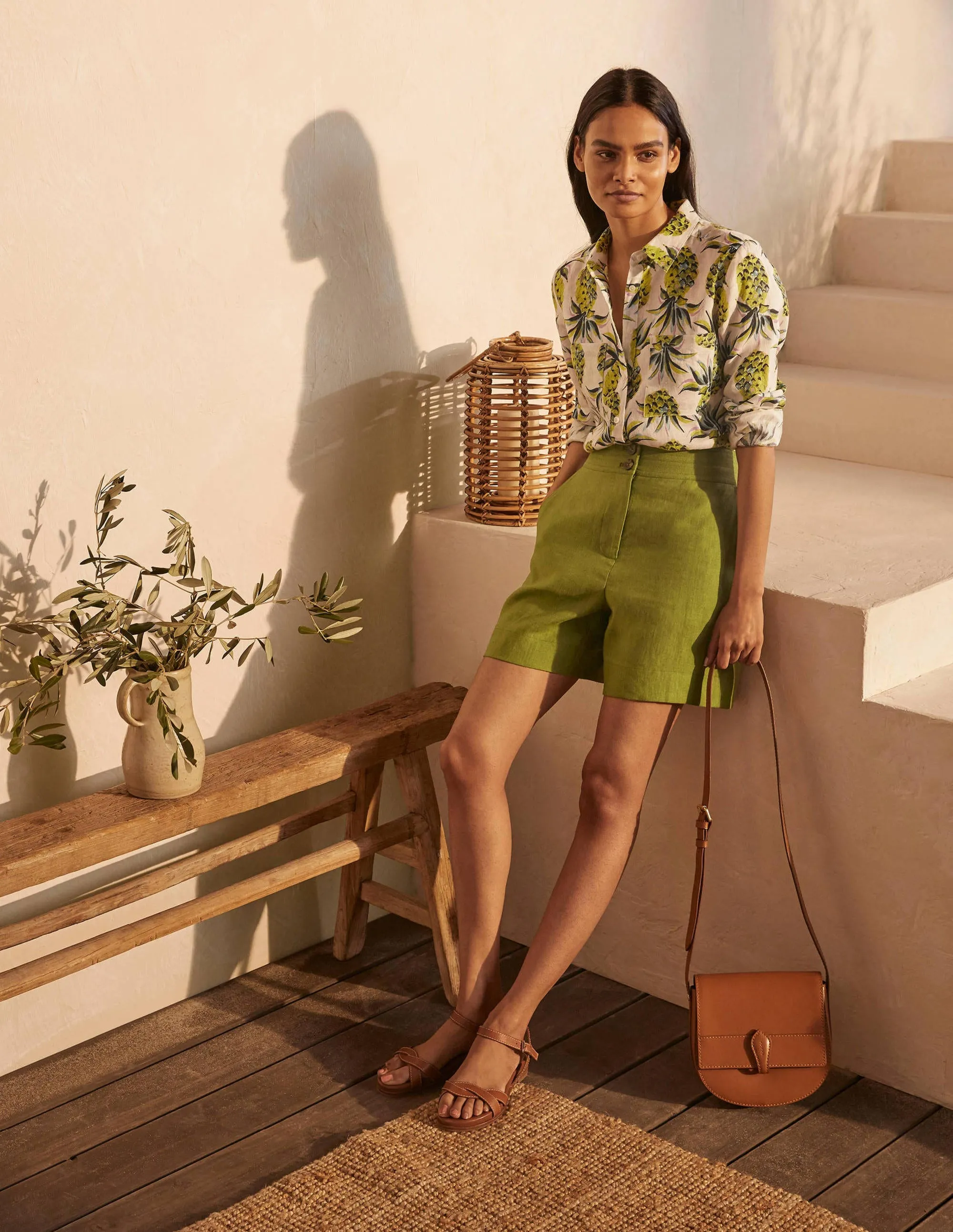 Cornwall Linen Shorts-Pea
