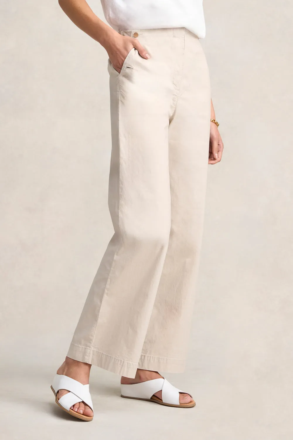 Cotton Wide Leg Pant - Pebble