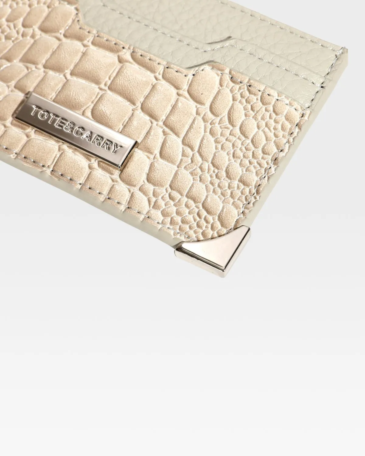 Croc Card Holder Wallet in Beige