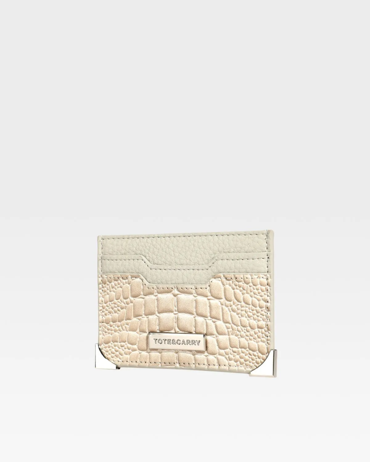Croc Card Holder Wallet in Beige
