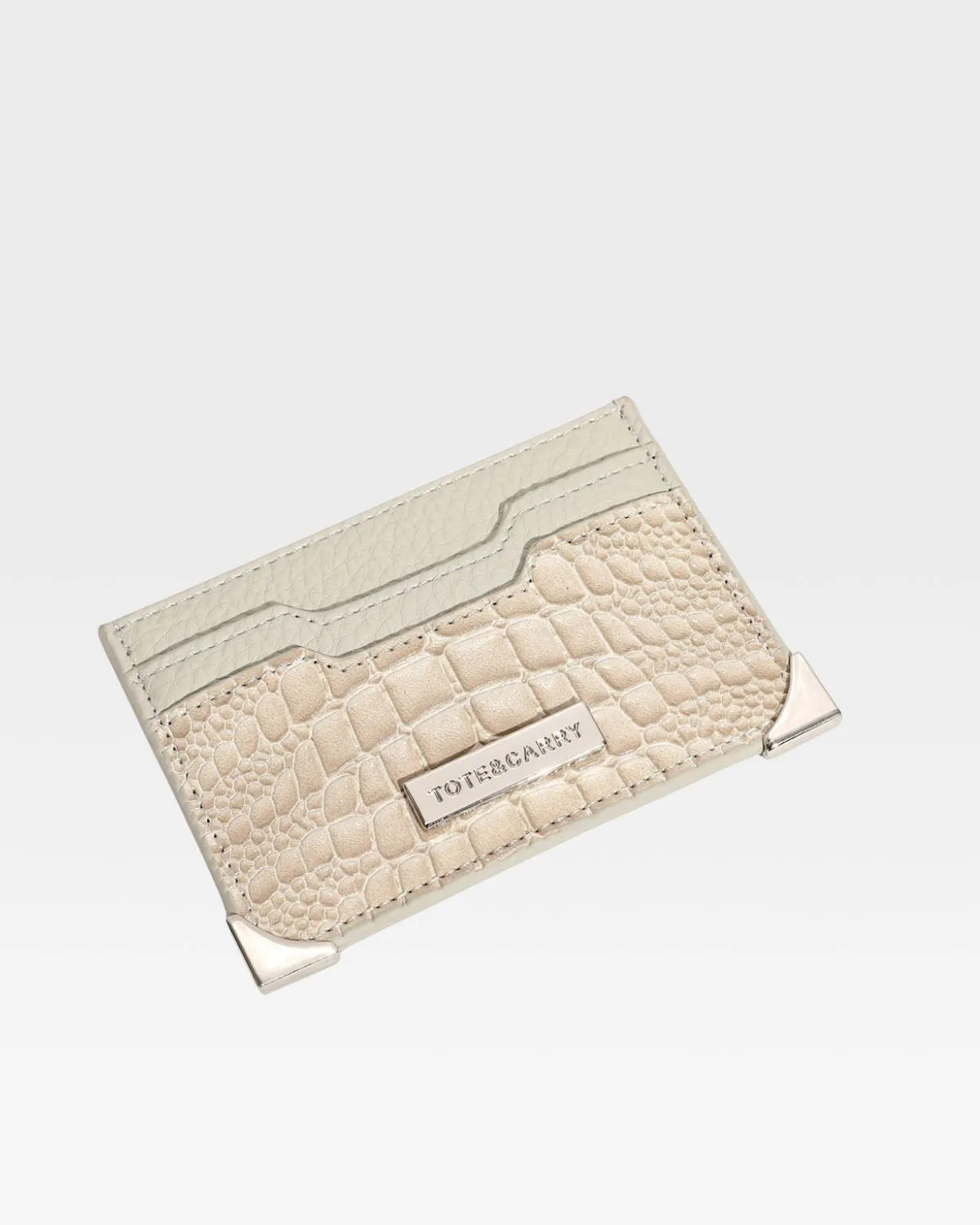 Croc Card Holder Wallet in Beige