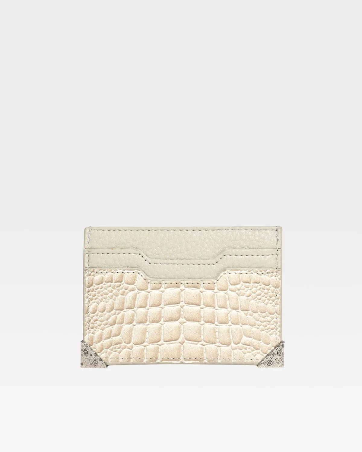 Croc Card Holder Wallet in Beige