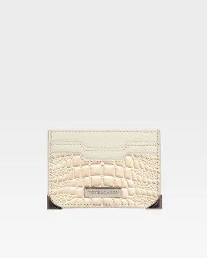 Croc Card Holder Wallet in Beige