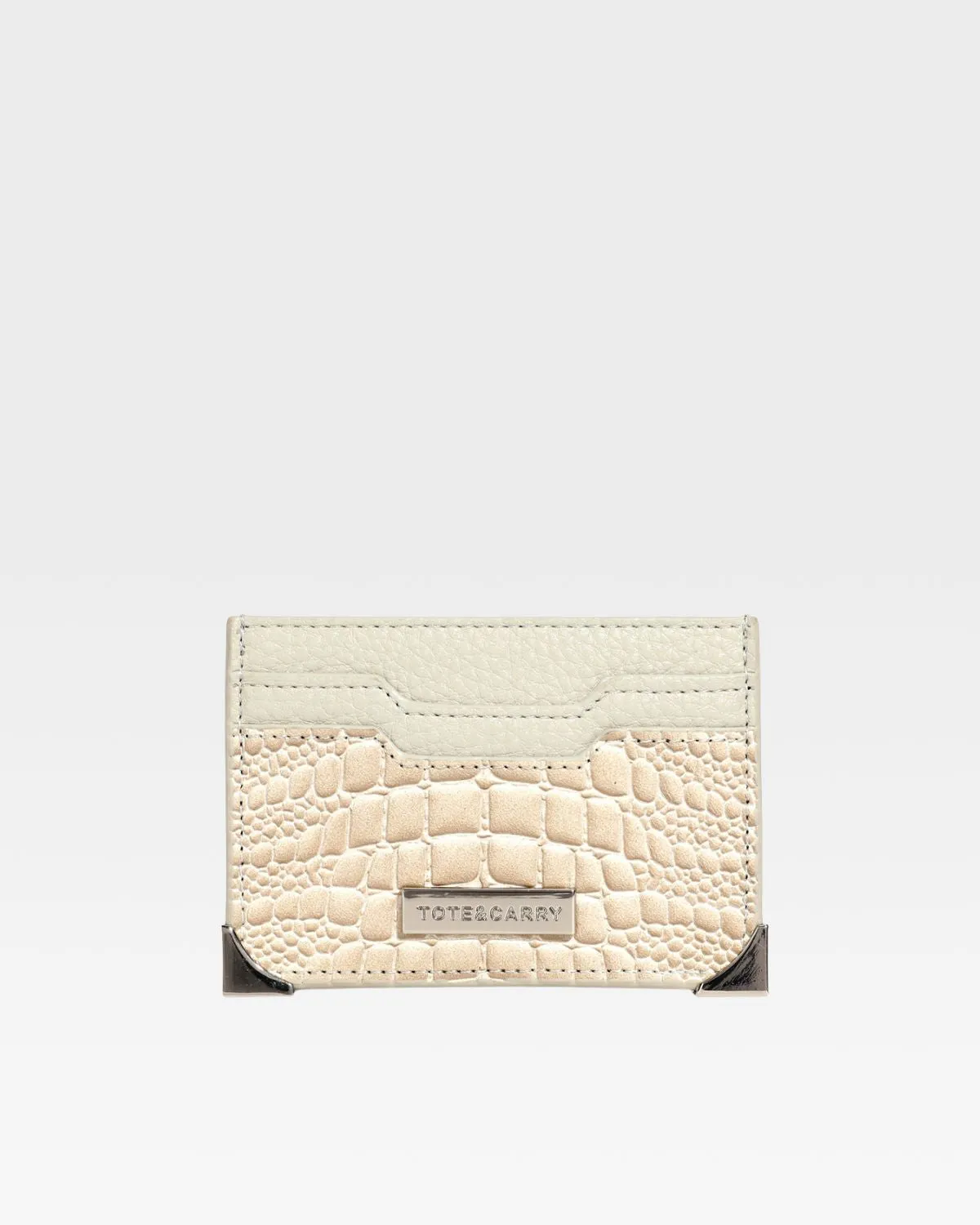 Croc Card Holder Wallet in Beige