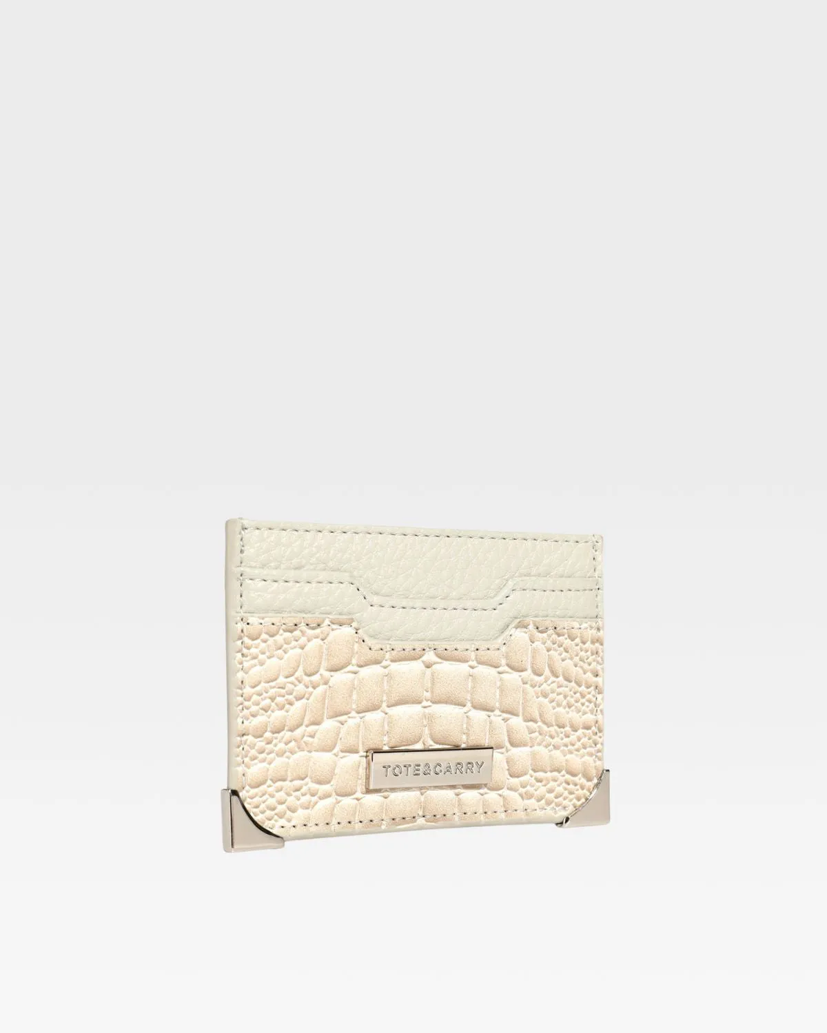 Croc Card Holder Wallet in Beige