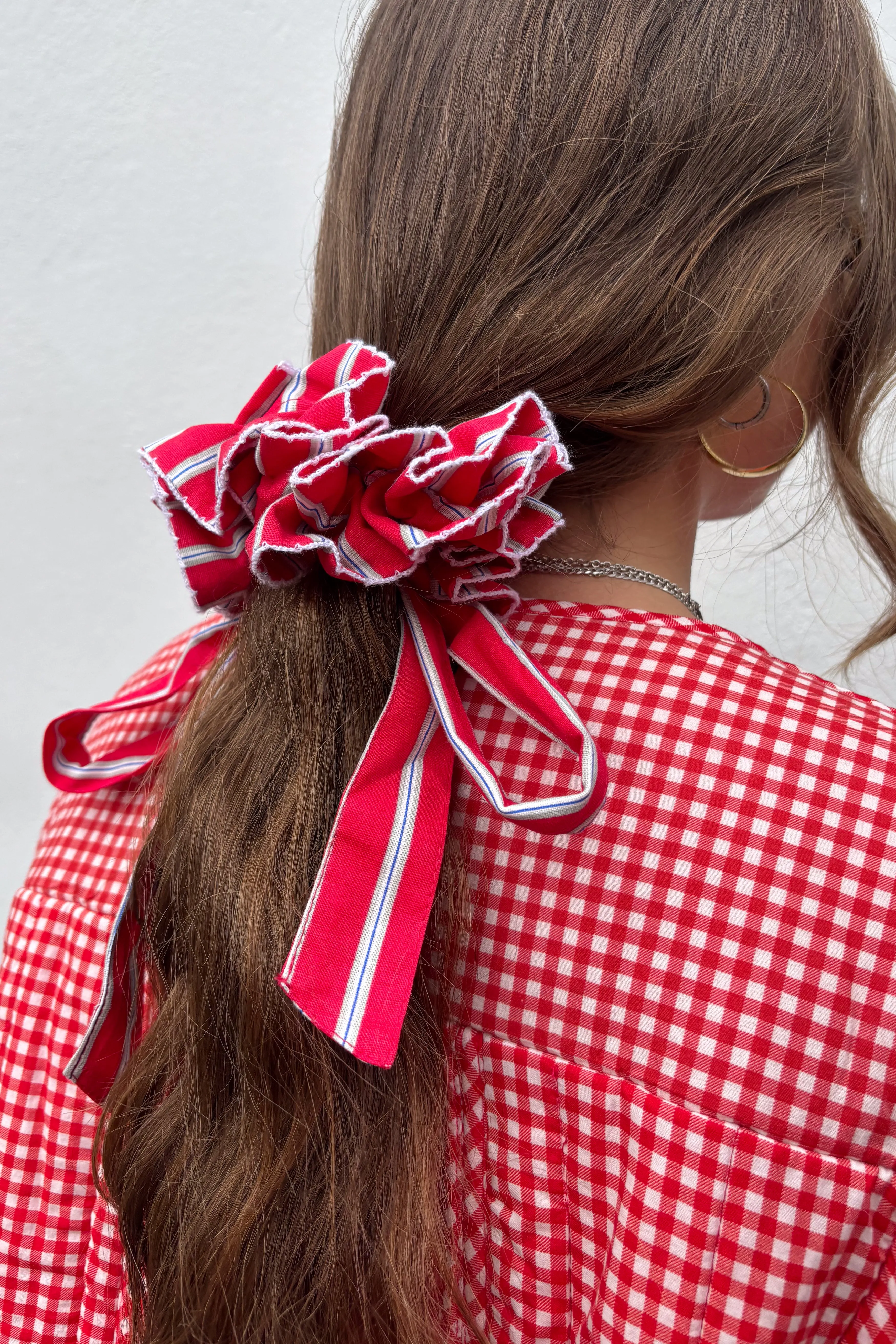 Damson Madder Garter Red Stripe Scrunchie