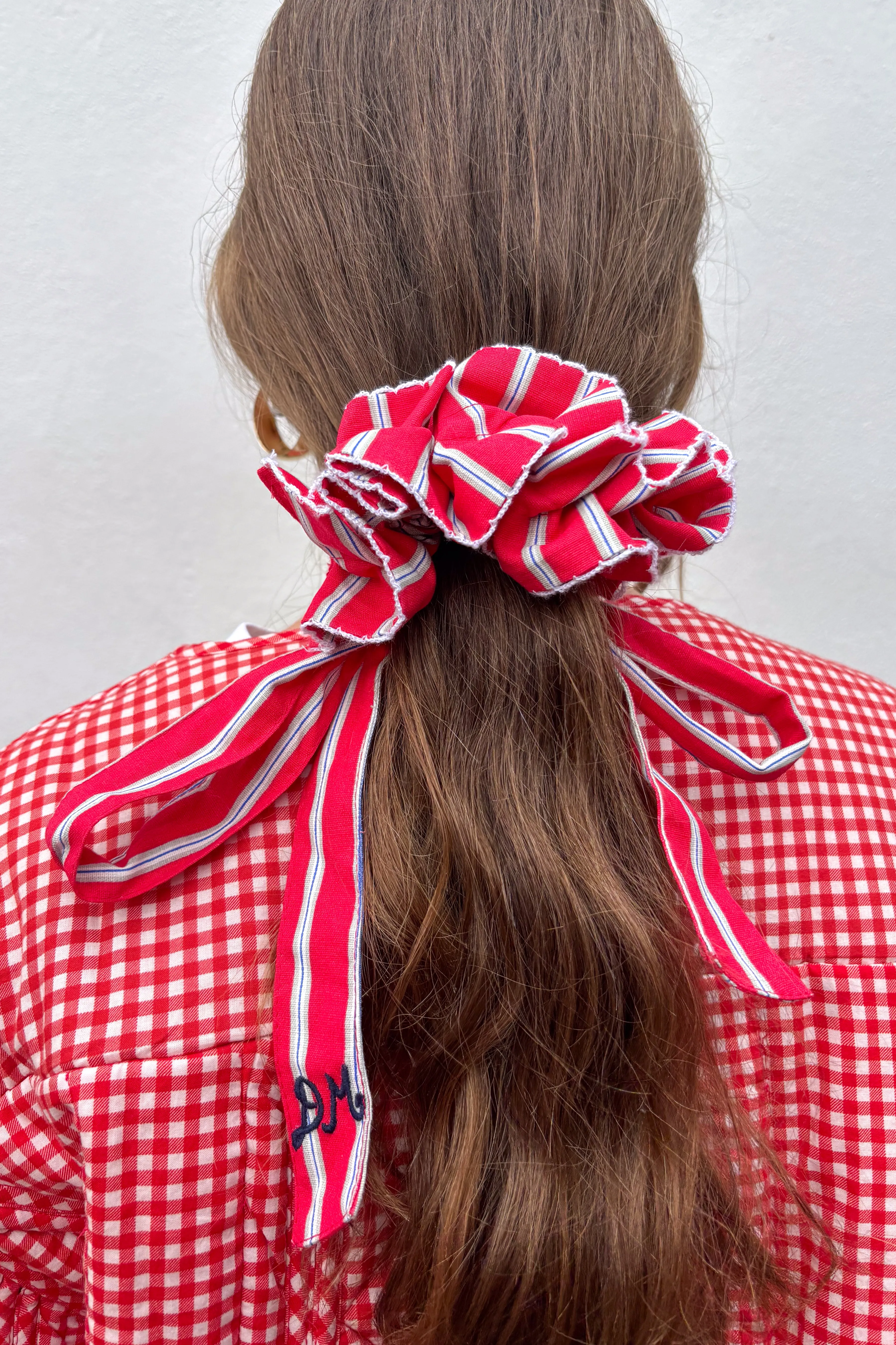 Damson Madder Garter Red Stripe Scrunchie