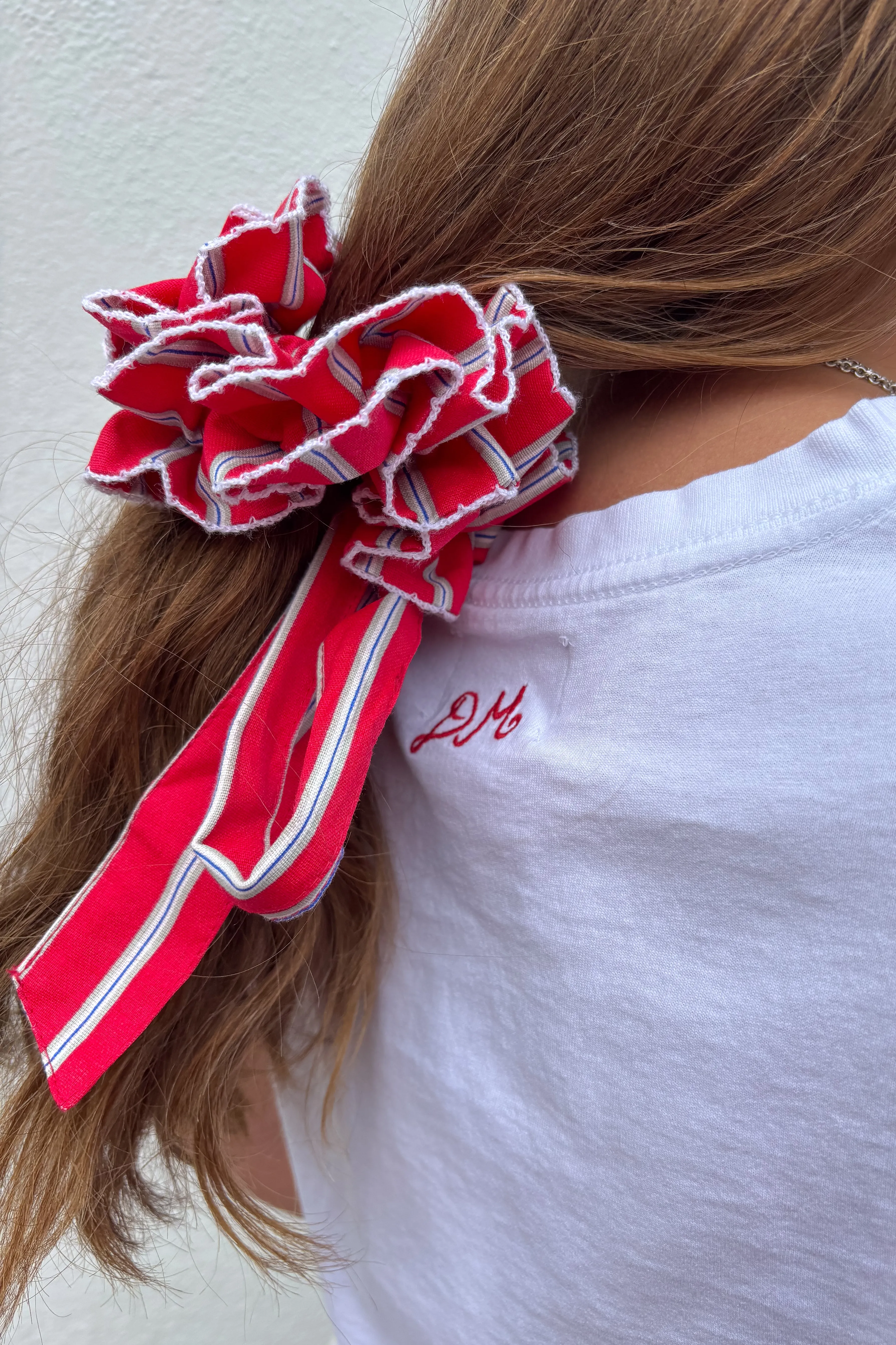 Damson Madder Garter Red Stripe Scrunchie