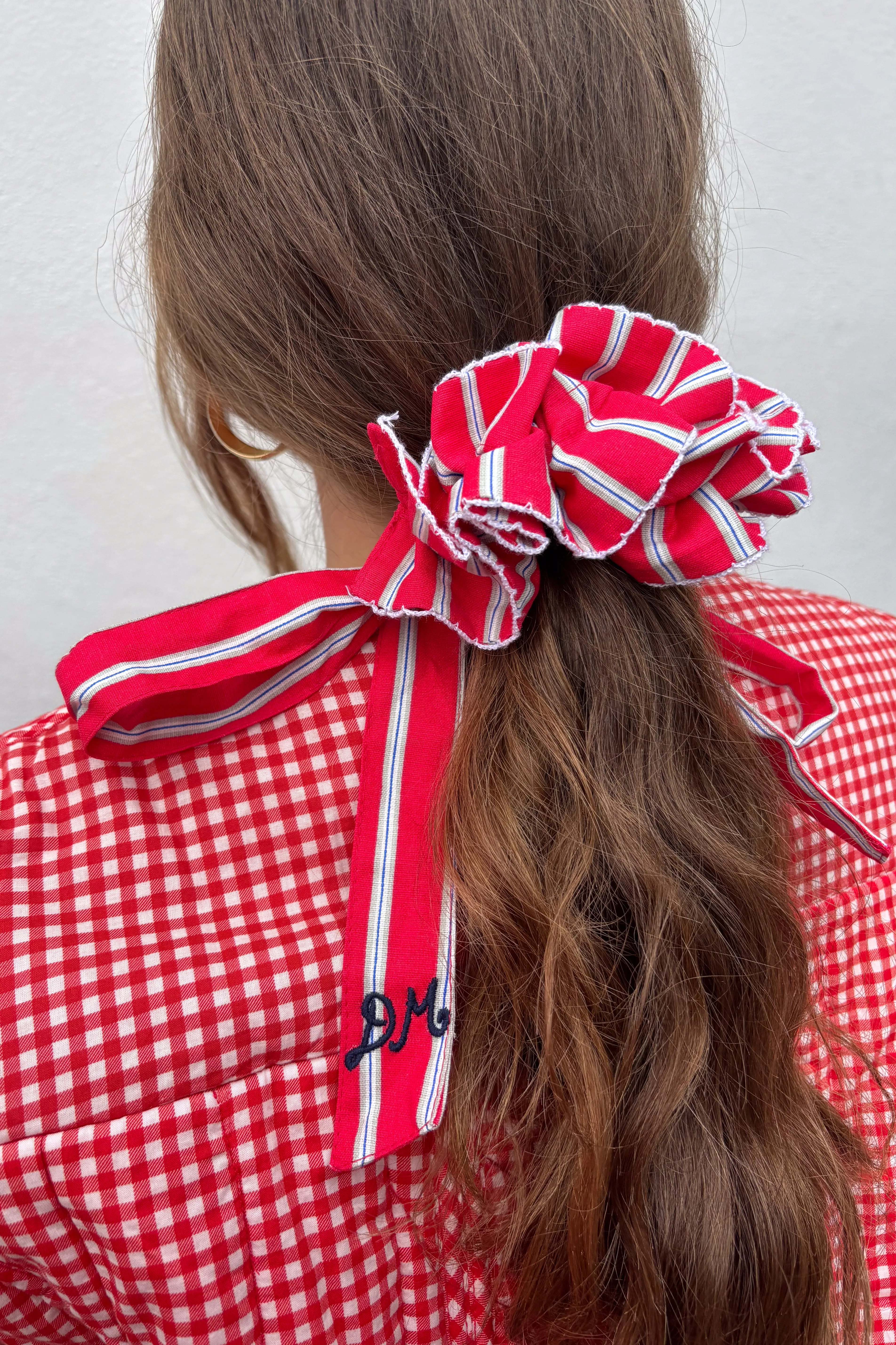 Damson Madder Garter Red Stripe Scrunchie