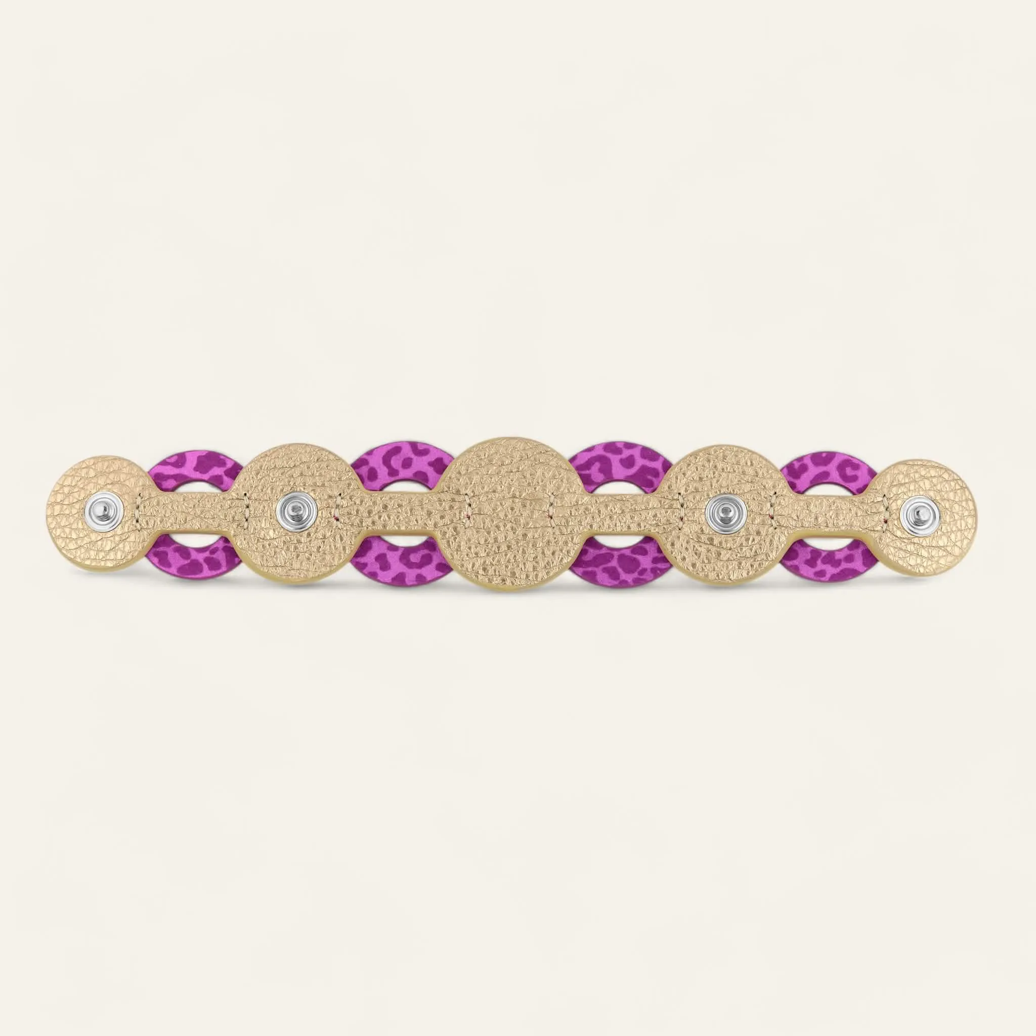 Deco Discs | Hot Pink Leopard Shimmer Metallic Gold with Silver hardware