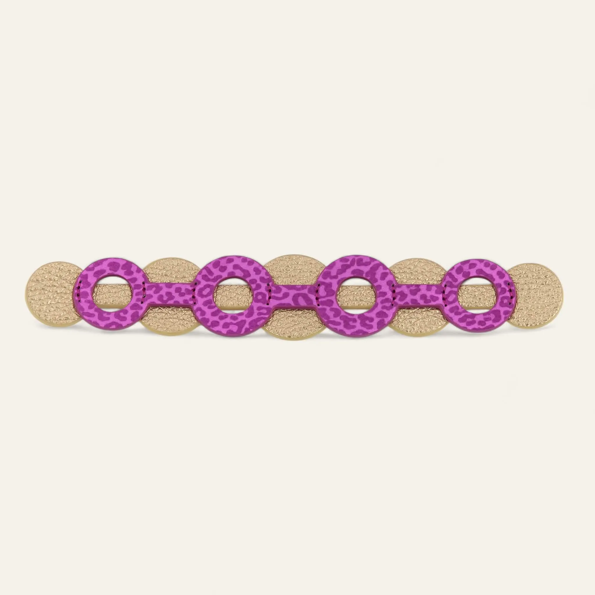 Deco Discs | Hot Pink Leopard Shimmer Metallic Gold with Silver hardware
