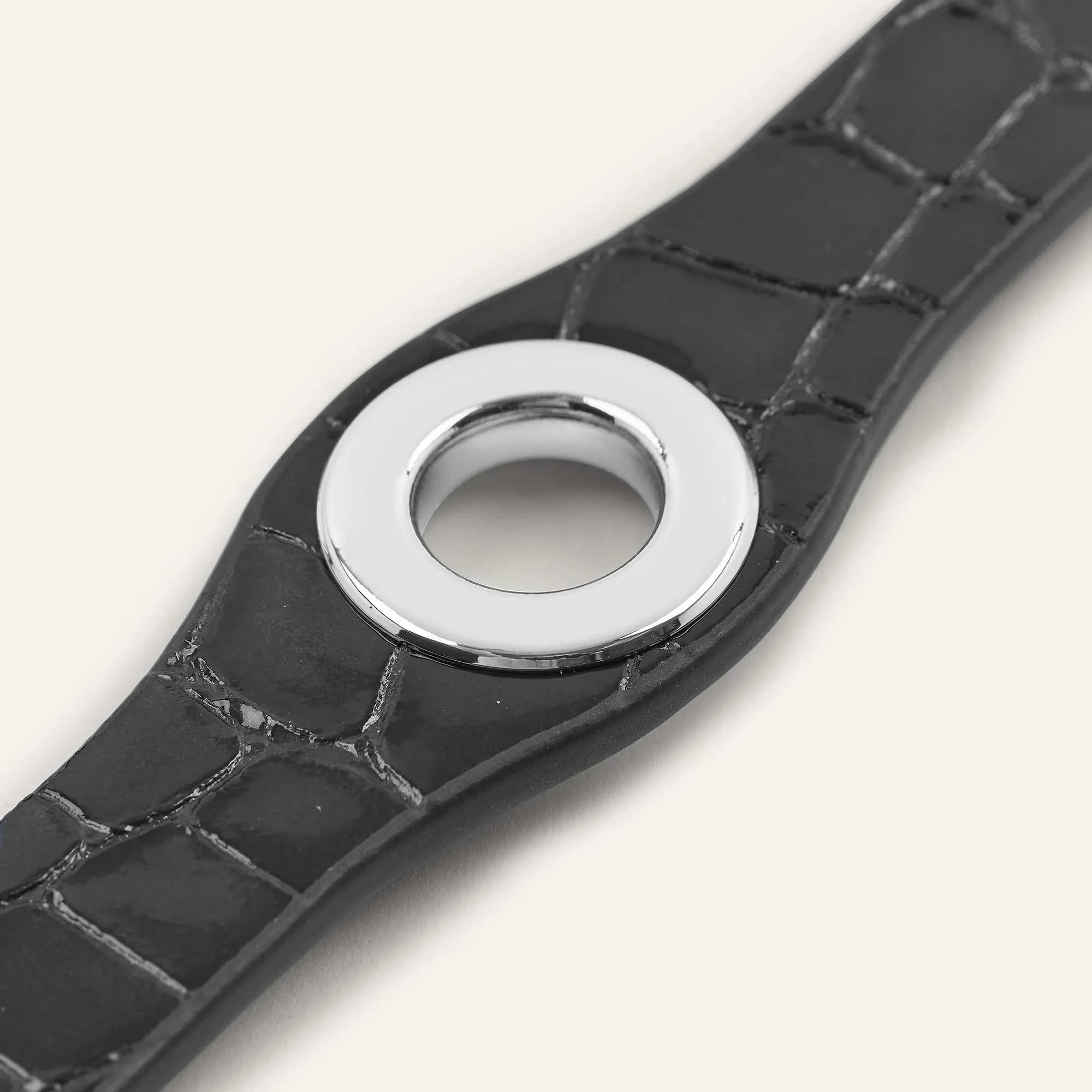 Deco Mini | Black Patent Croc with Silver hardware