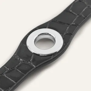 Deco Mini | Black Patent Croc with Silver hardware
