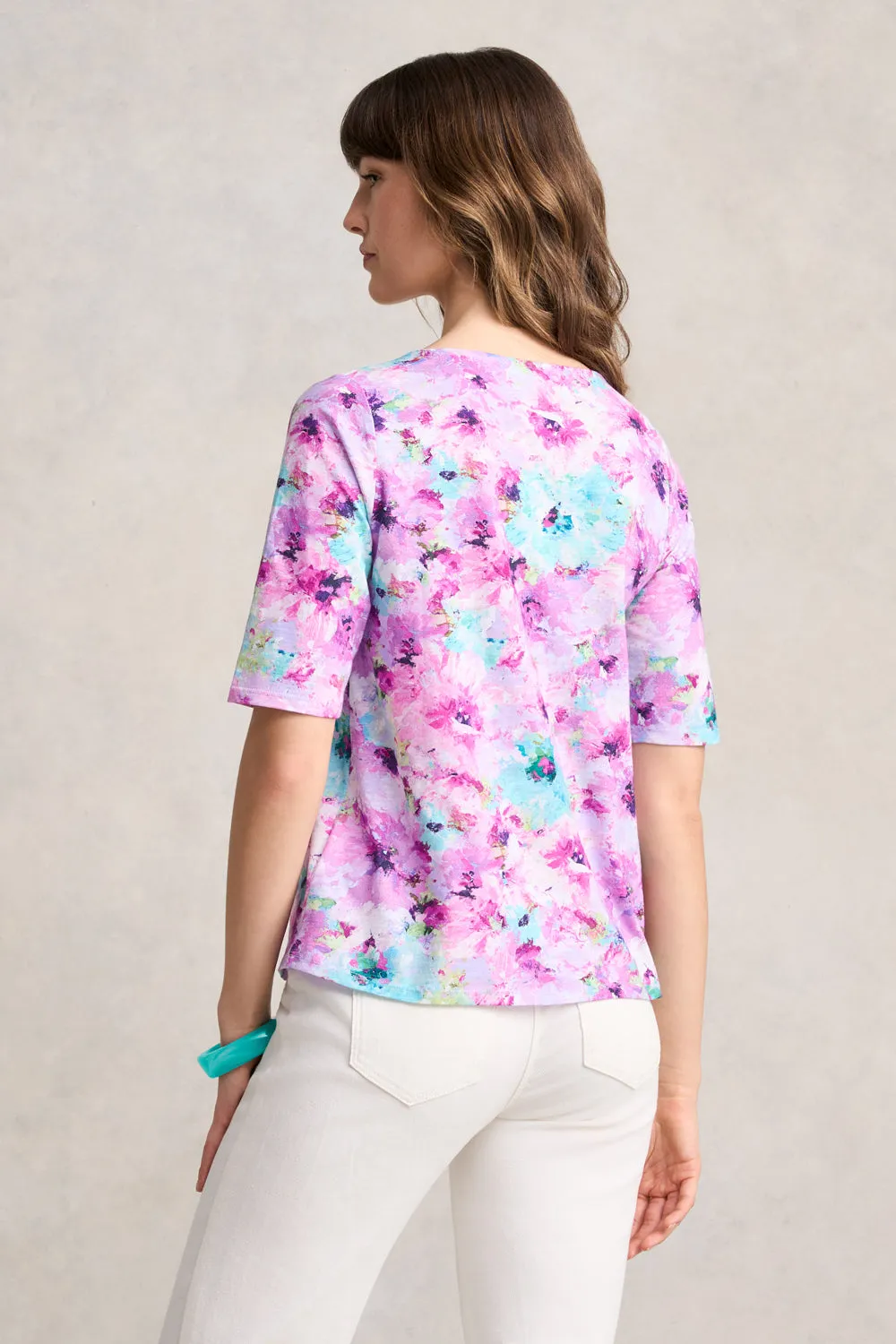 Deep V Printed T-Shirt - Jane's Bouquet