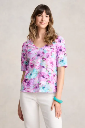 Deep V Printed T-Shirt - Jane's Bouquet