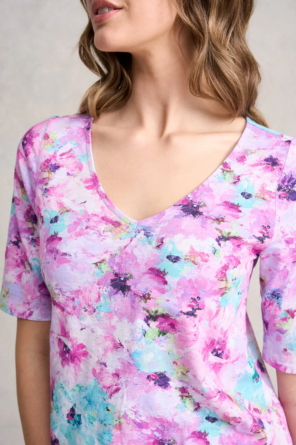 Deep V Printed T-Shirt - Jane's Bouquet