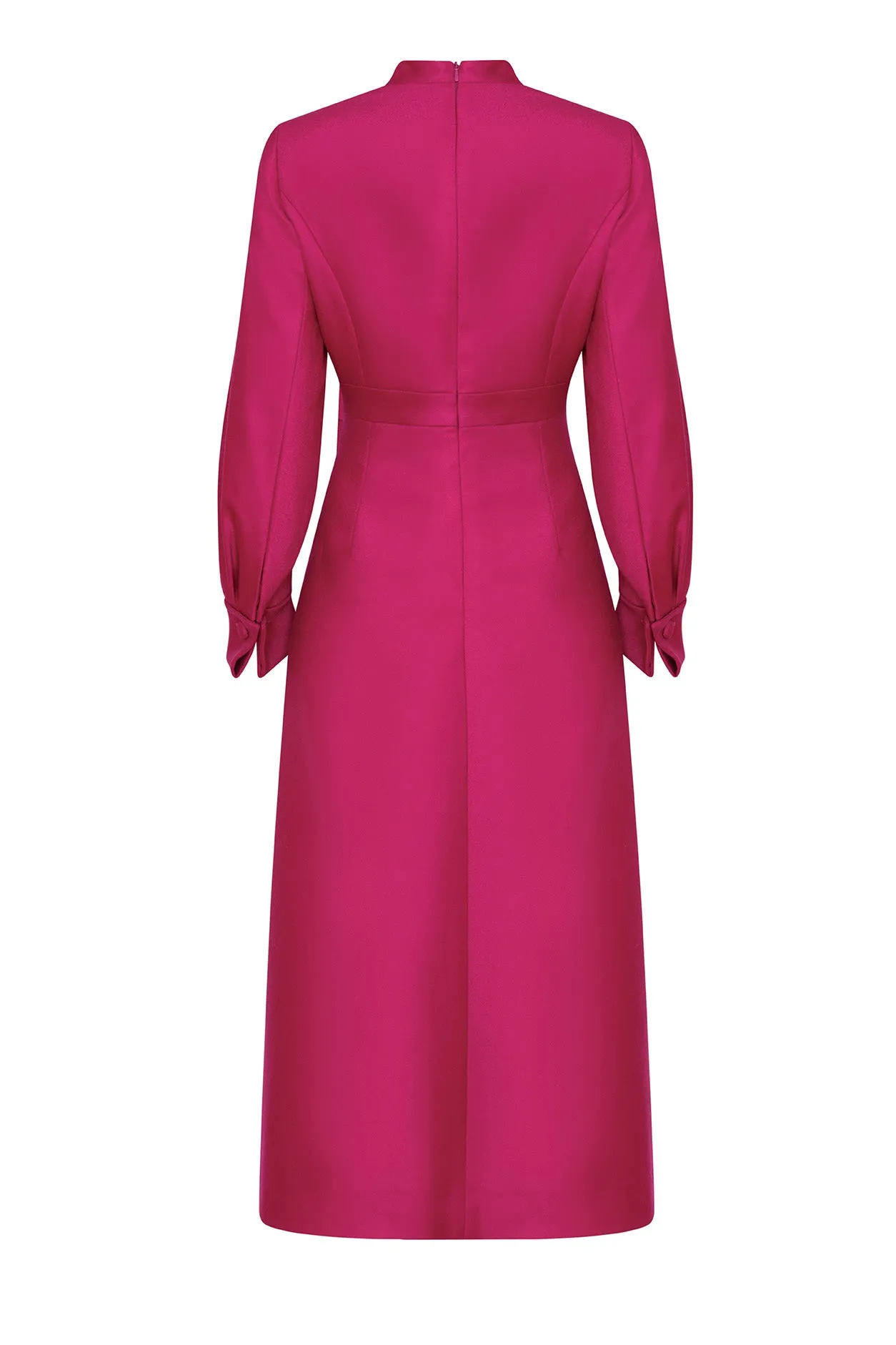 Double Breasted. Long Sleeved Coat Dress with Buttons in Magenta Wool - Savannah