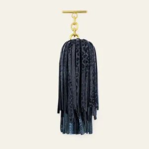 Double Pompom Tassel | Navy Leopard Metallic Navy with Gold hardware