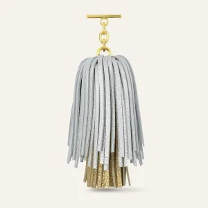 Double Pompom Tassel | Soft Metallic Silver Shimmer Metallic Gold with Gold hardware