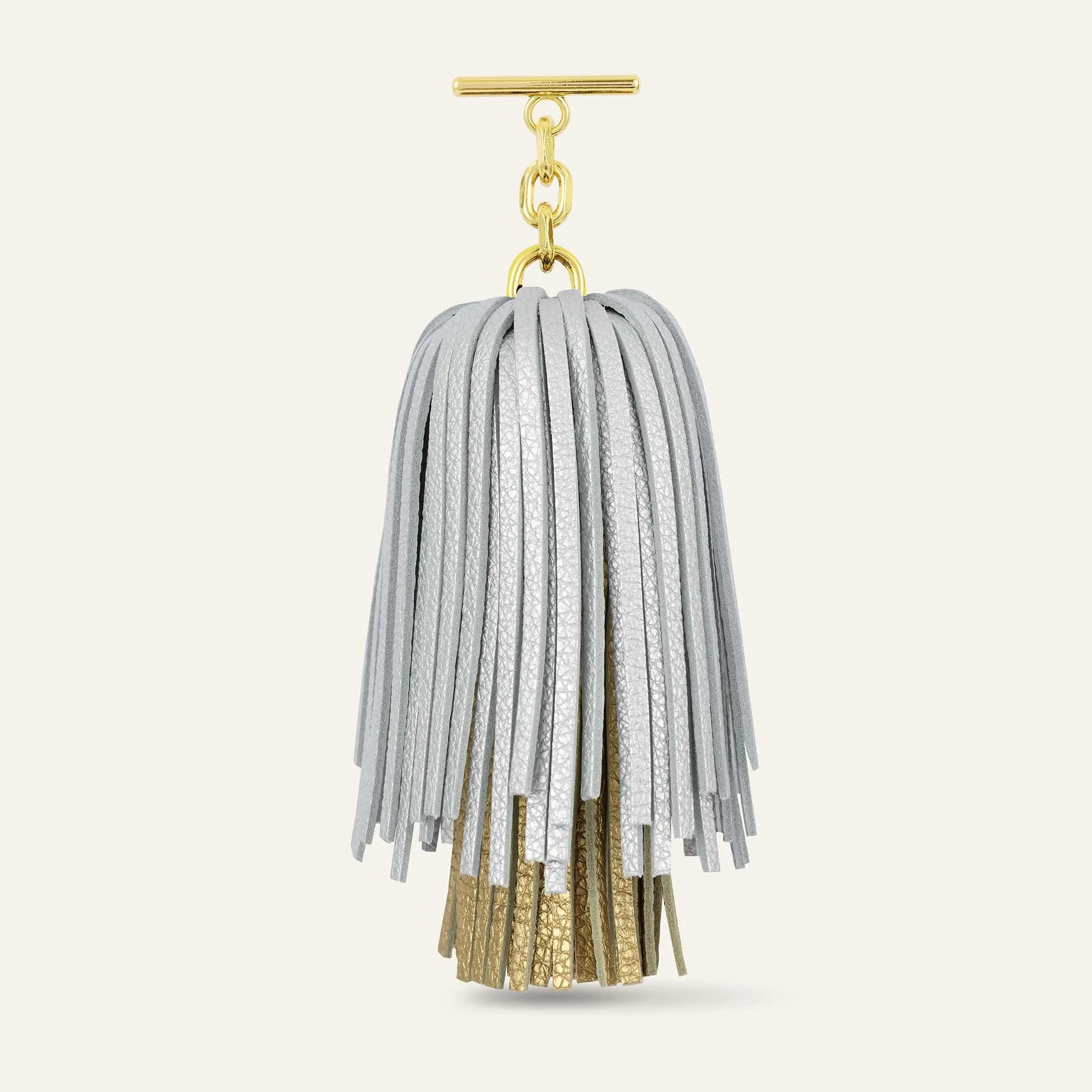 Double Pompom Tassel | Soft Metallic Silver Shimmer Metallic Gold with Gold hardware