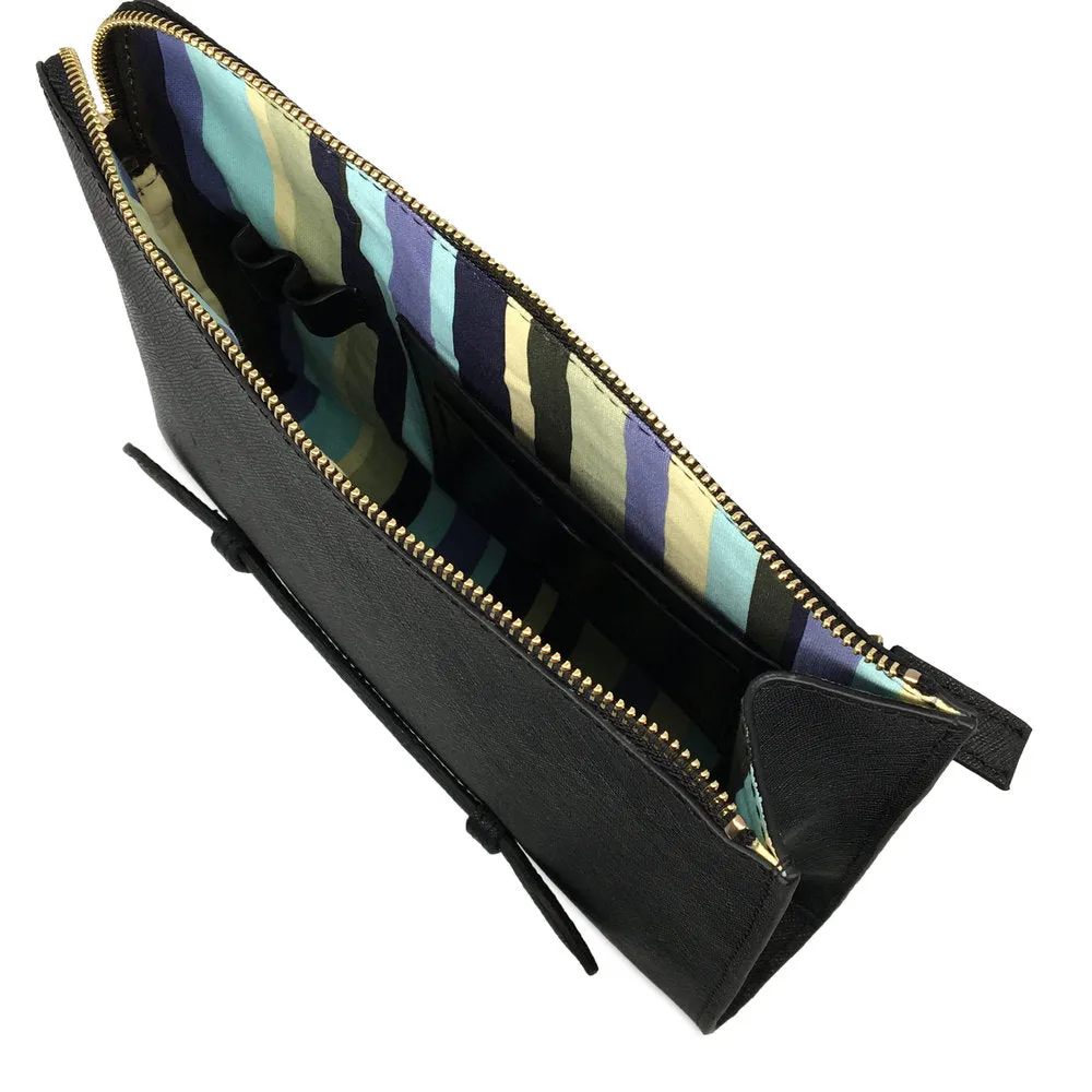 Double-Zip Saffiano Leather Clutch