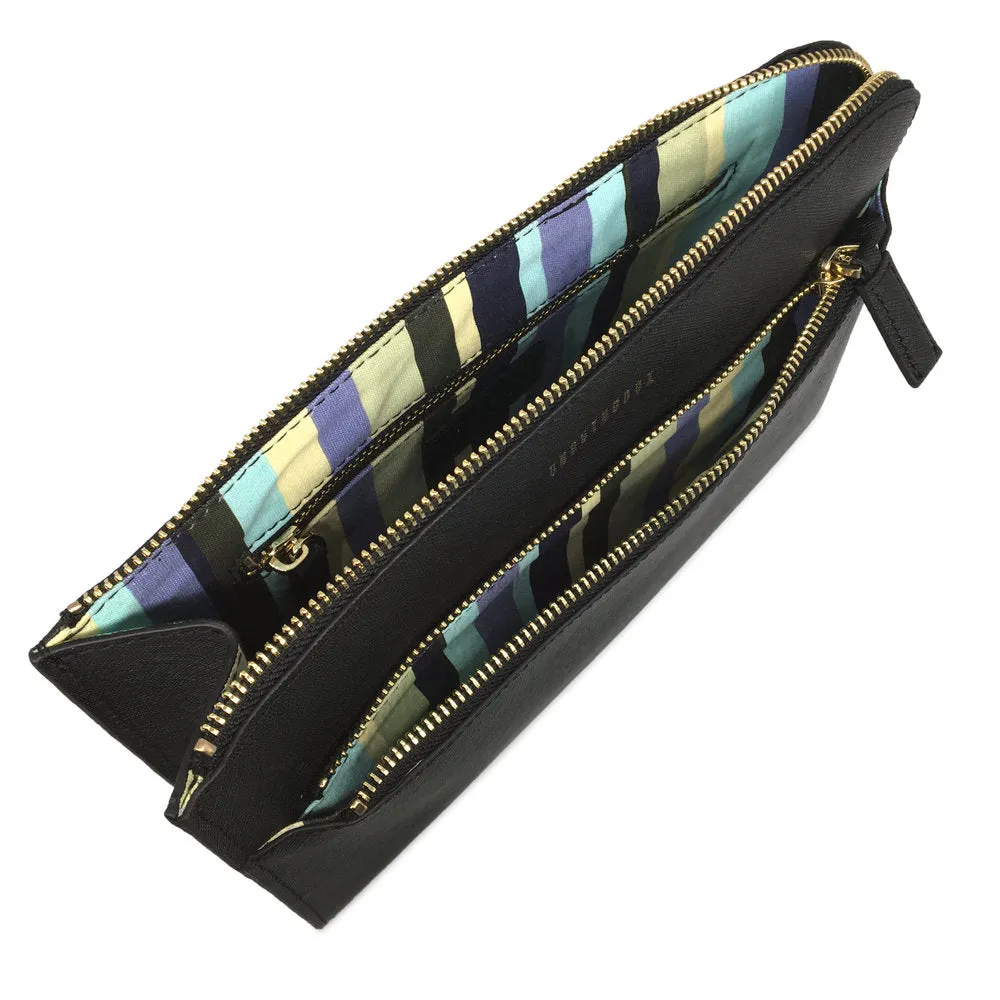 Double-Zip Saffiano Leather Clutch
