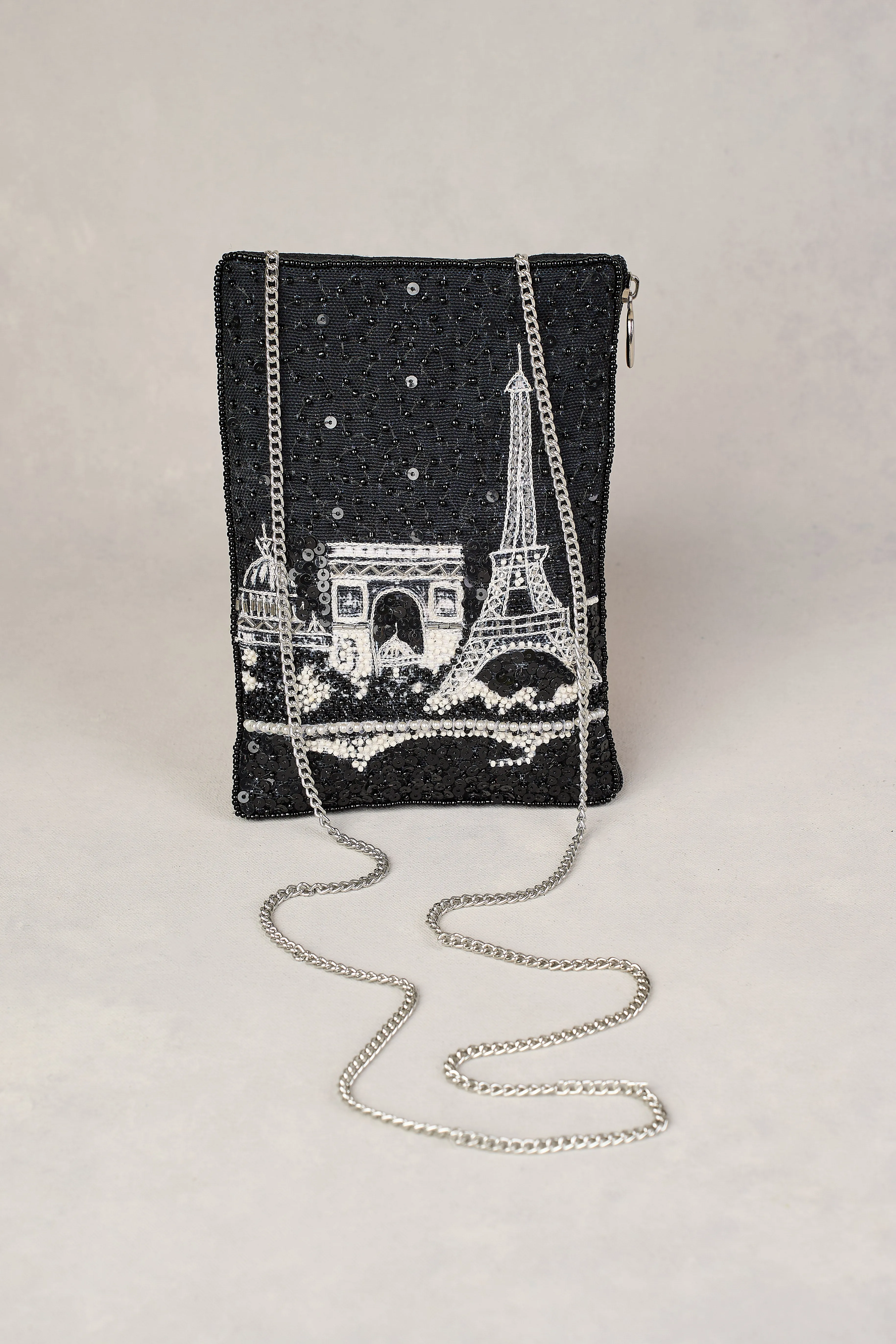 Eiffel Border Cos Bag - Black & White
