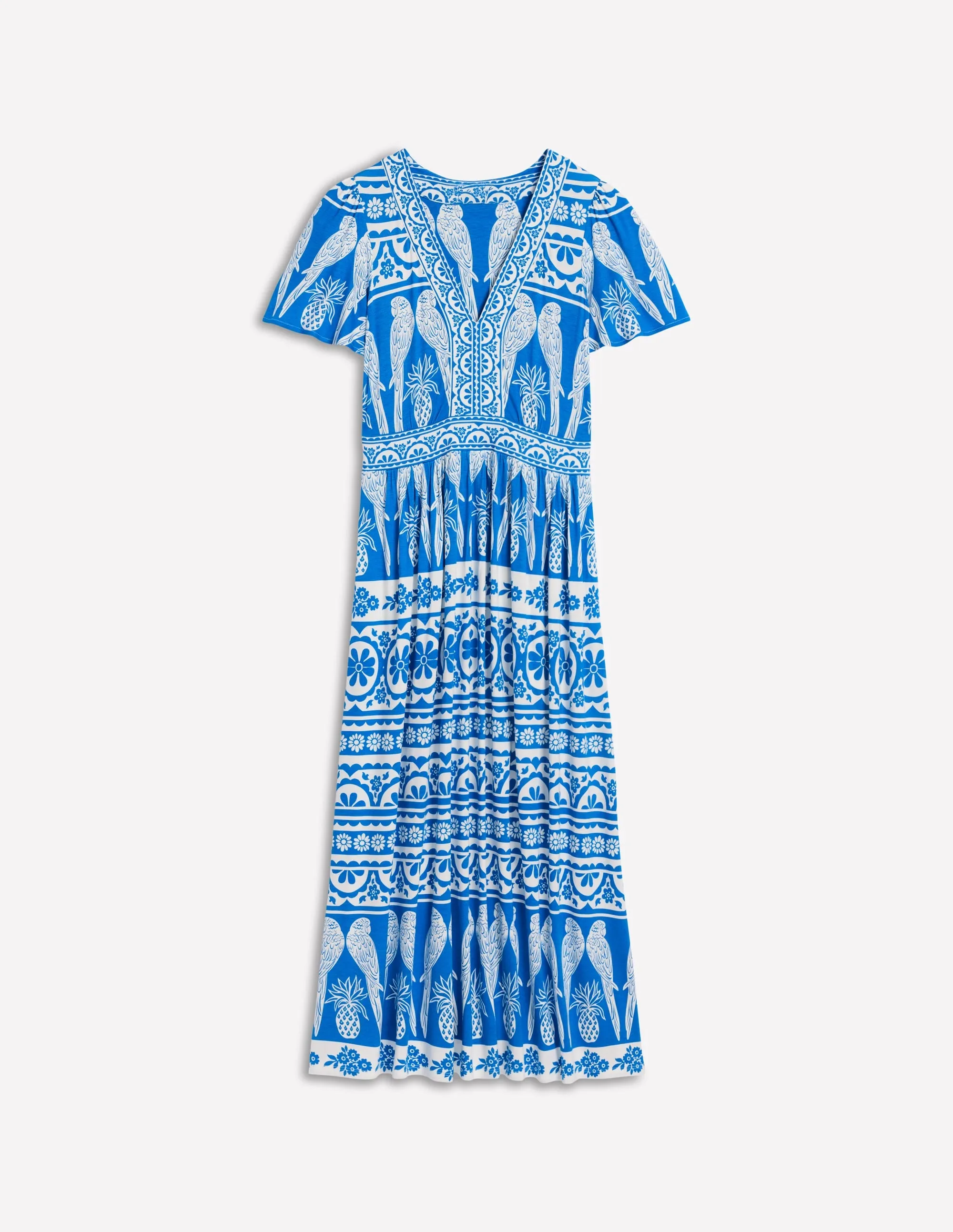 Ellie Flutter Maxi Tea Dress-Cerulean Blue. Ornate Tropics