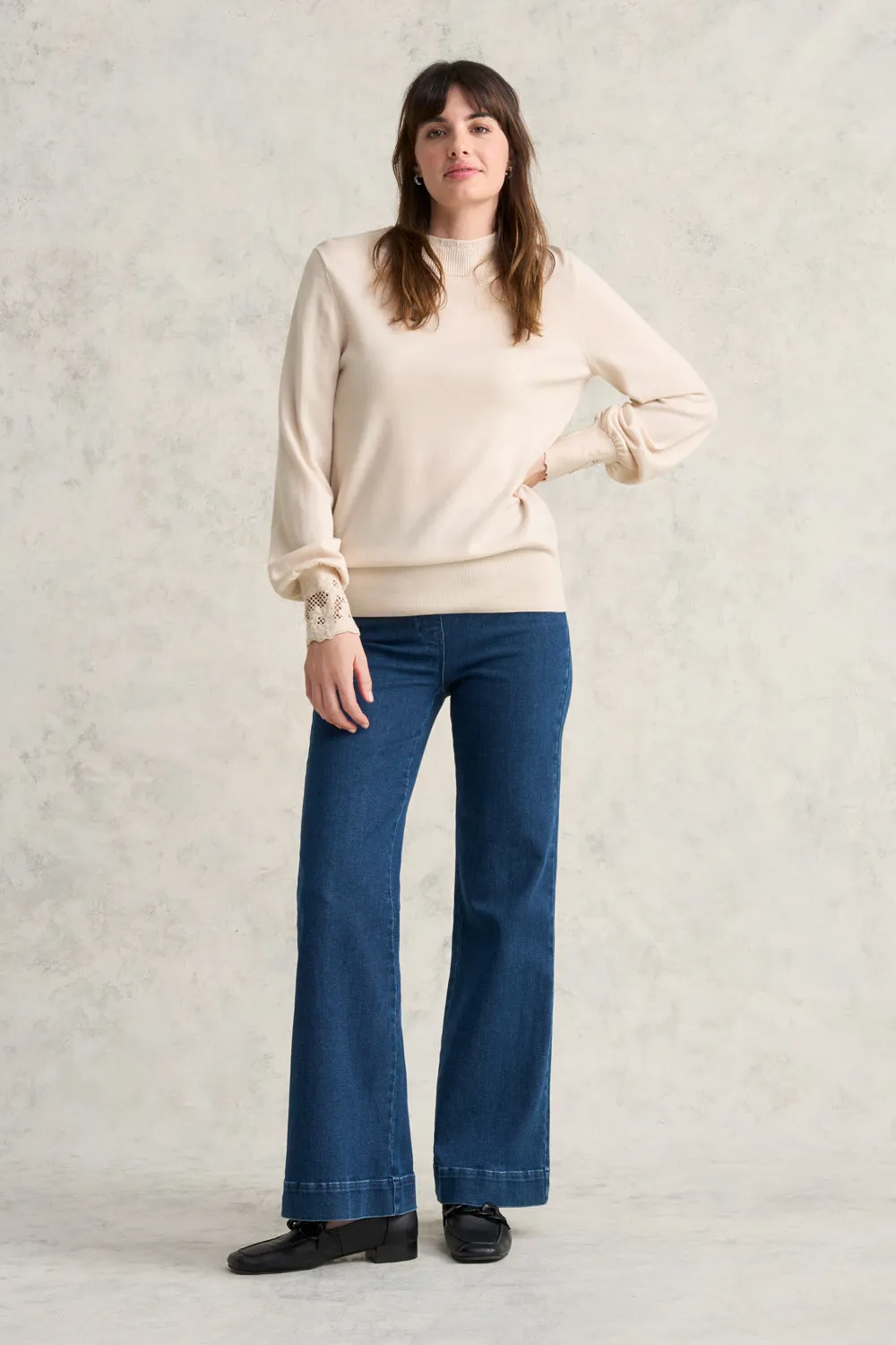 Embroidered Knit Top - Bright Beige