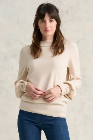 Embroidered Knit Top - Bright Beige