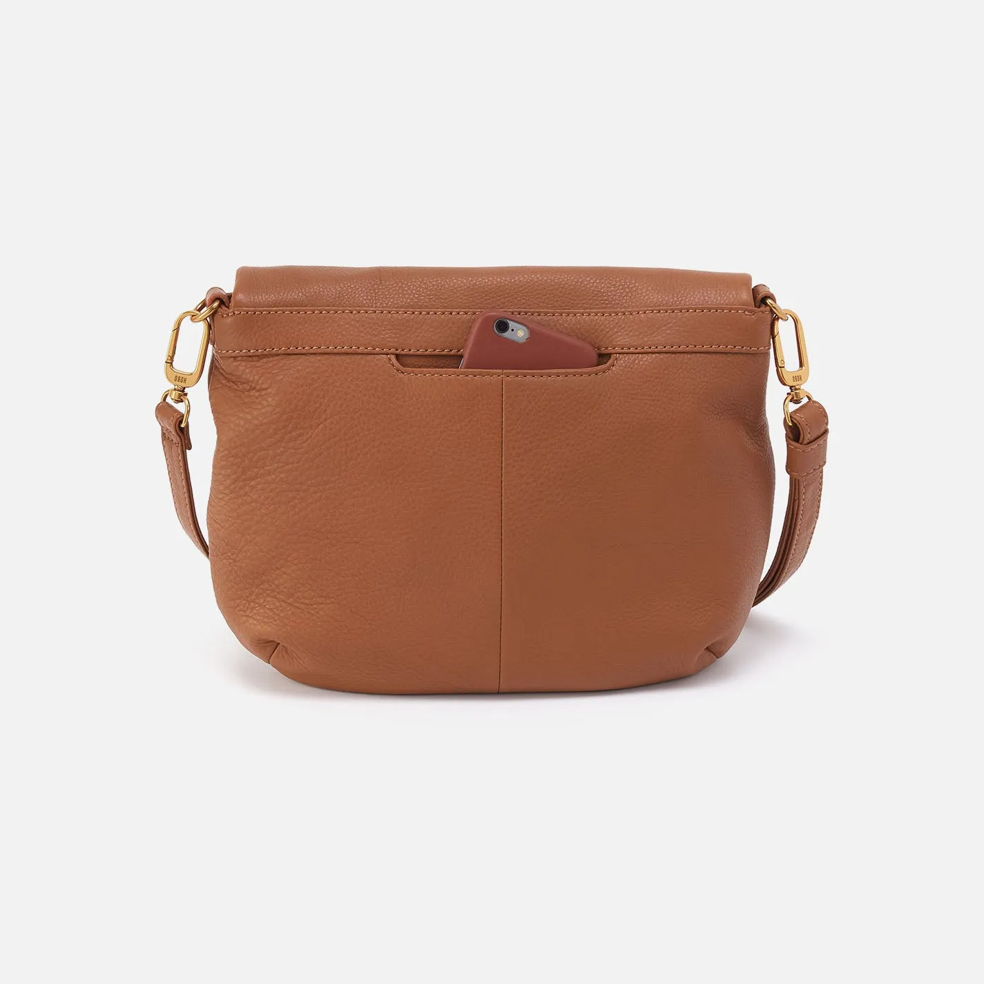 Fern Foldover Messenger In Pebbled Leather - Warm Honey