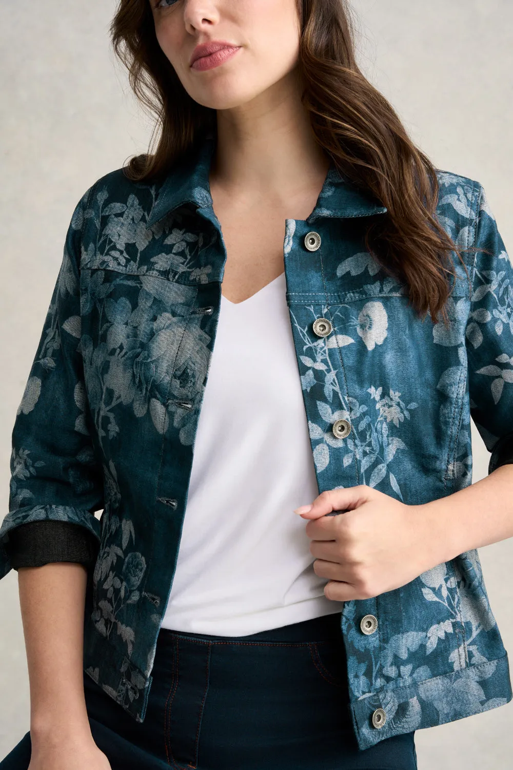 Floral Print Denim Jacket - Floral Denim