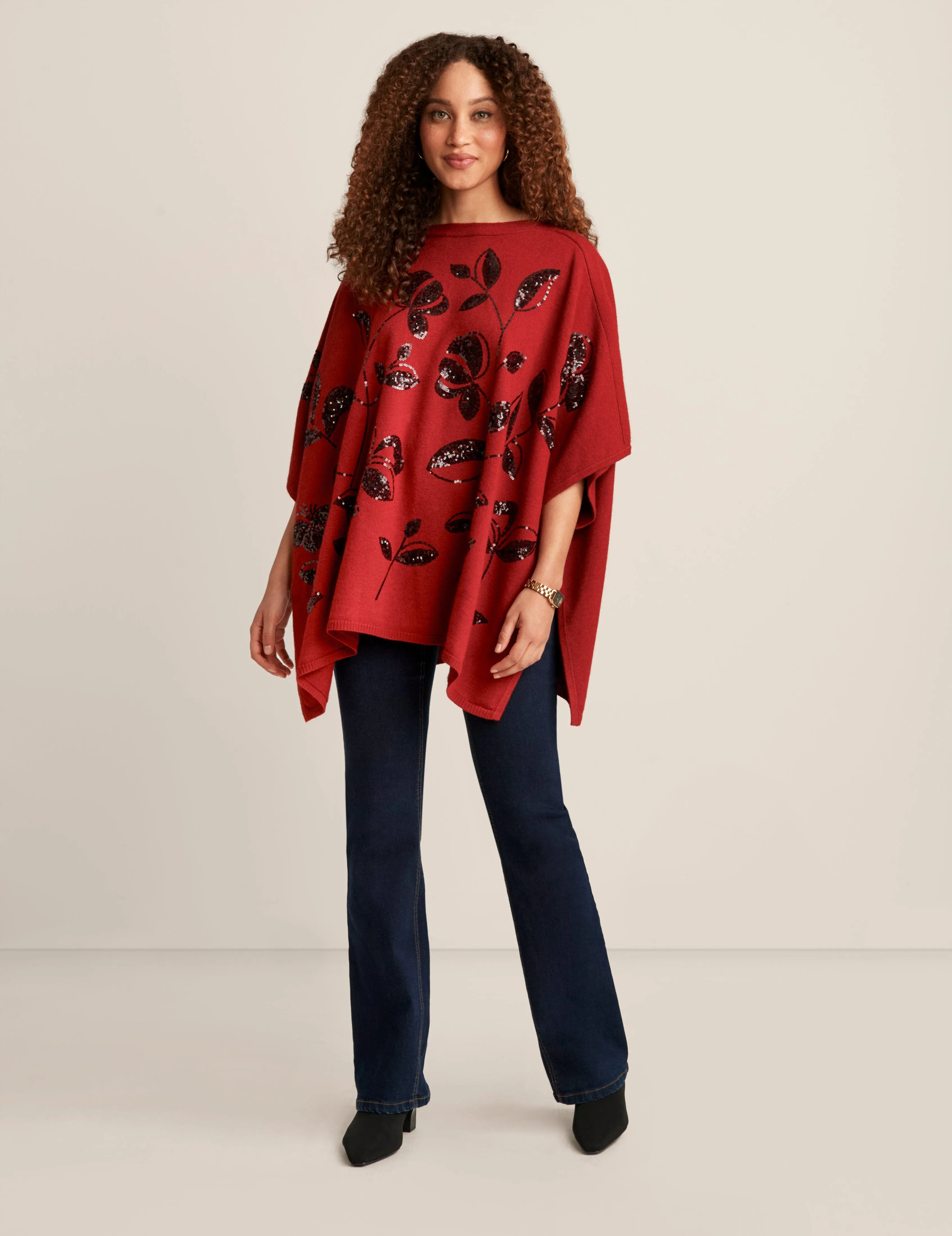 Floral Sequin Poncho - Sale