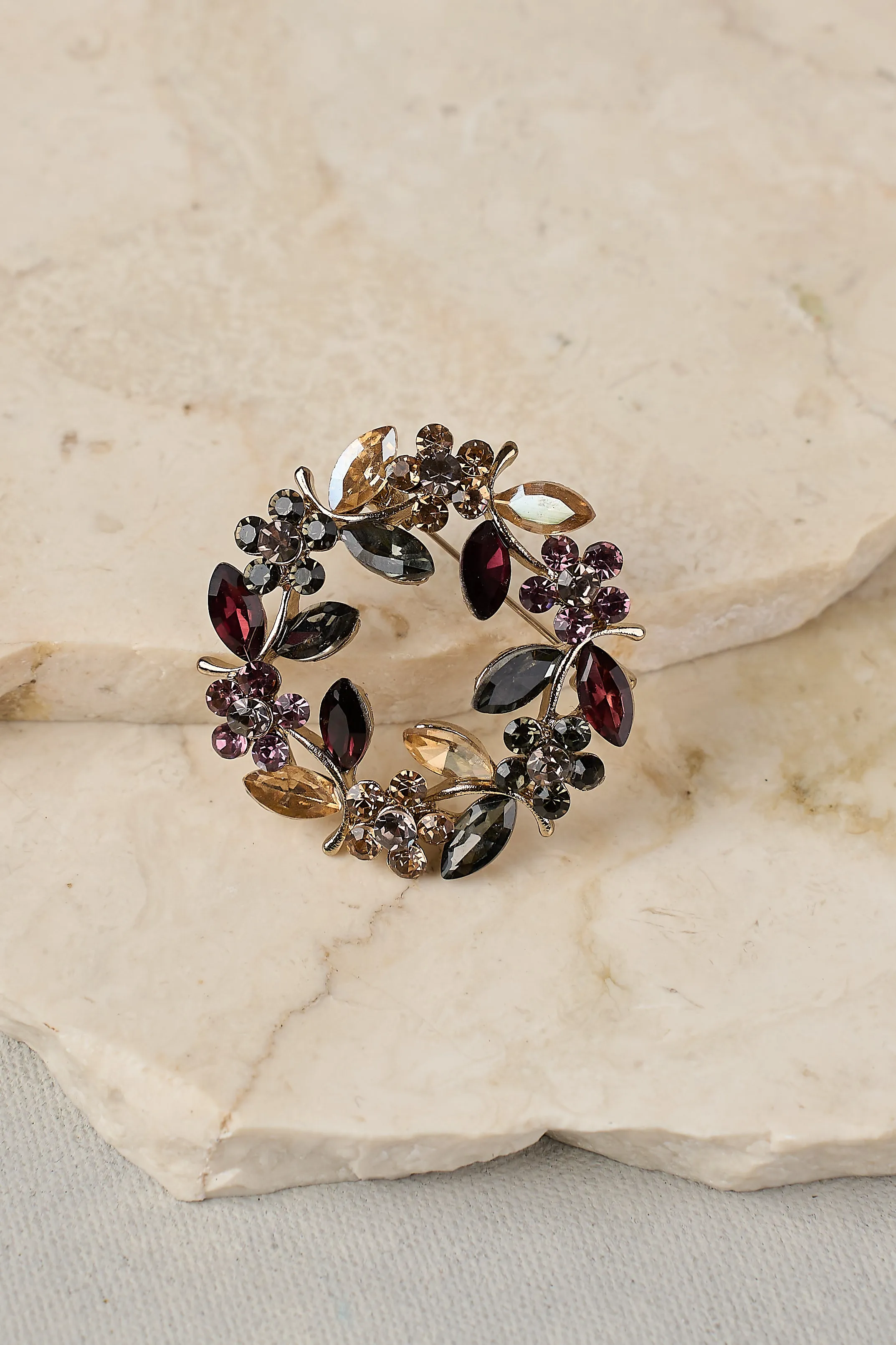 Floral Wreath Brooch - Multicolour