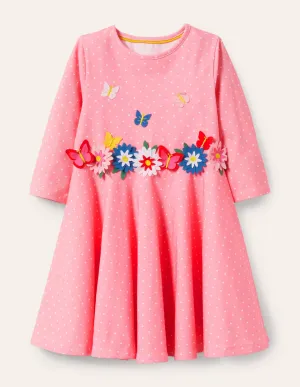 Flutter Detail Twirly Dress-Pink Lemonade Spot