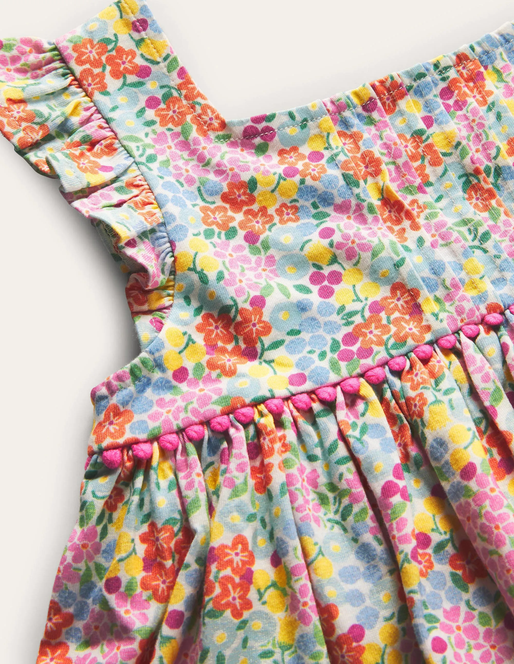 Frill Sleeve Jersey Dress-Multi Tropical Flowerbed