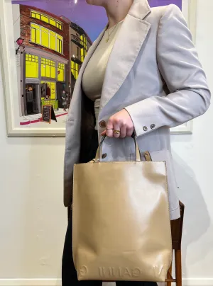 Ganni Cream Leather Banner M Tote