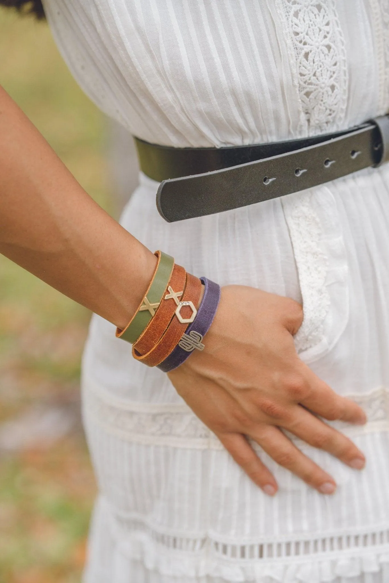 Golden Hexagon Leather Strap