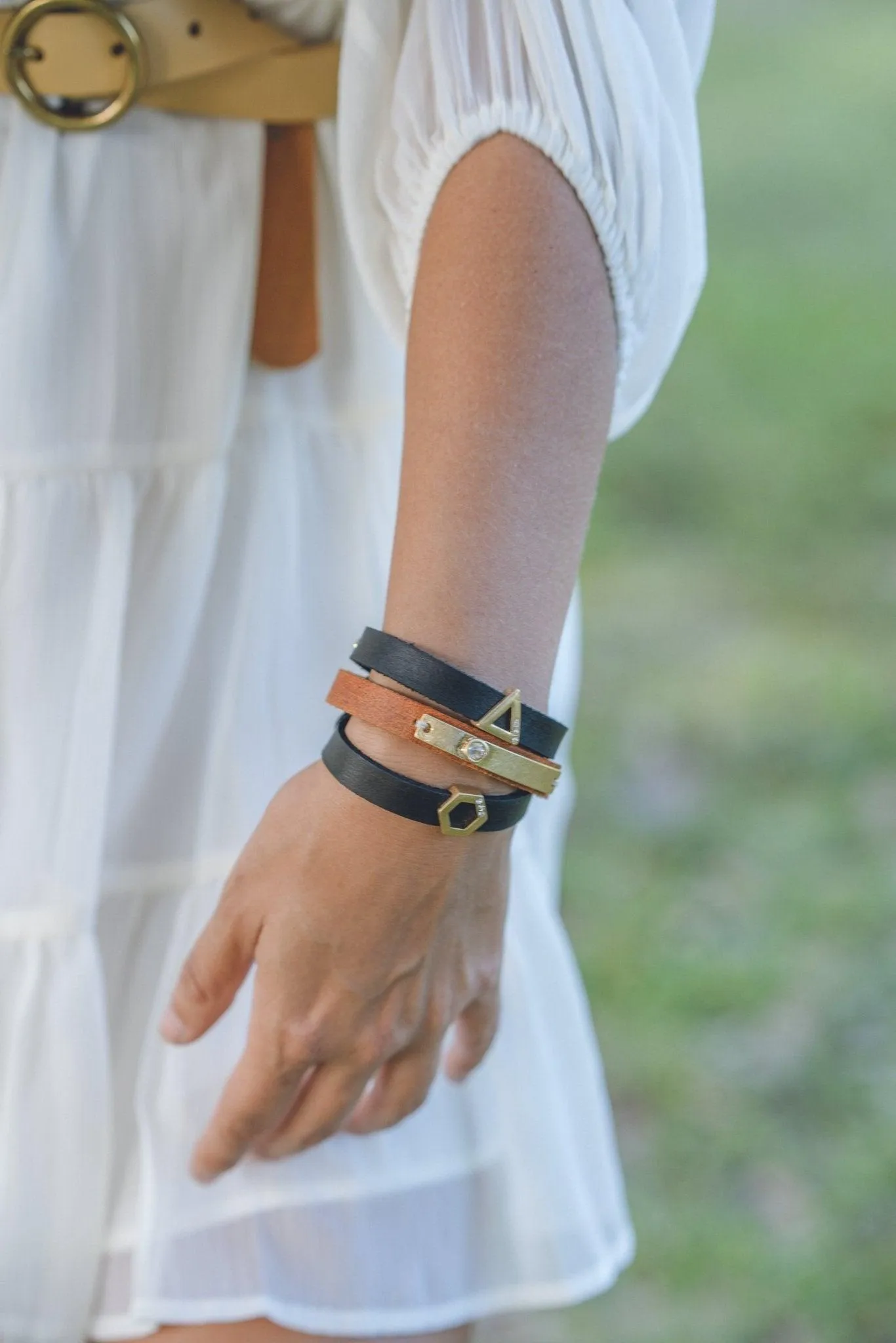 Golden Hexagon Leather Strap