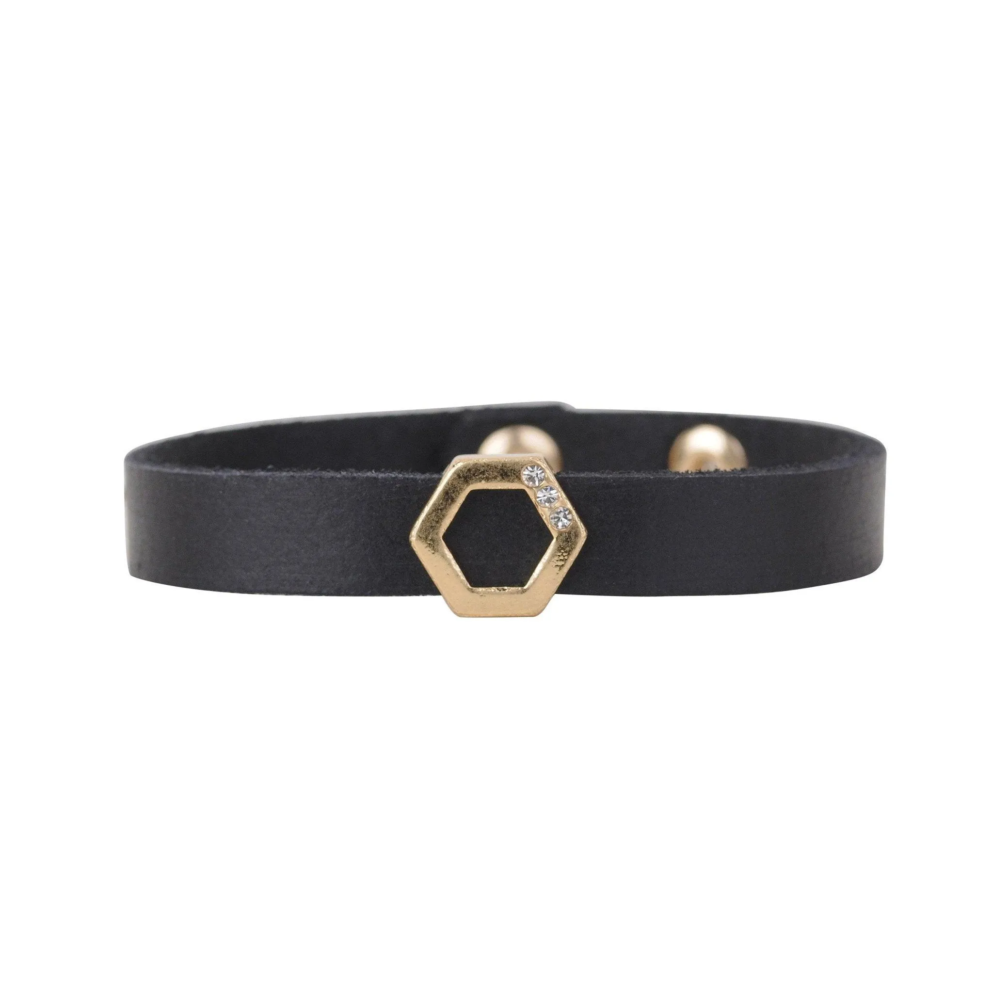 Golden Hexagon Leather Strap