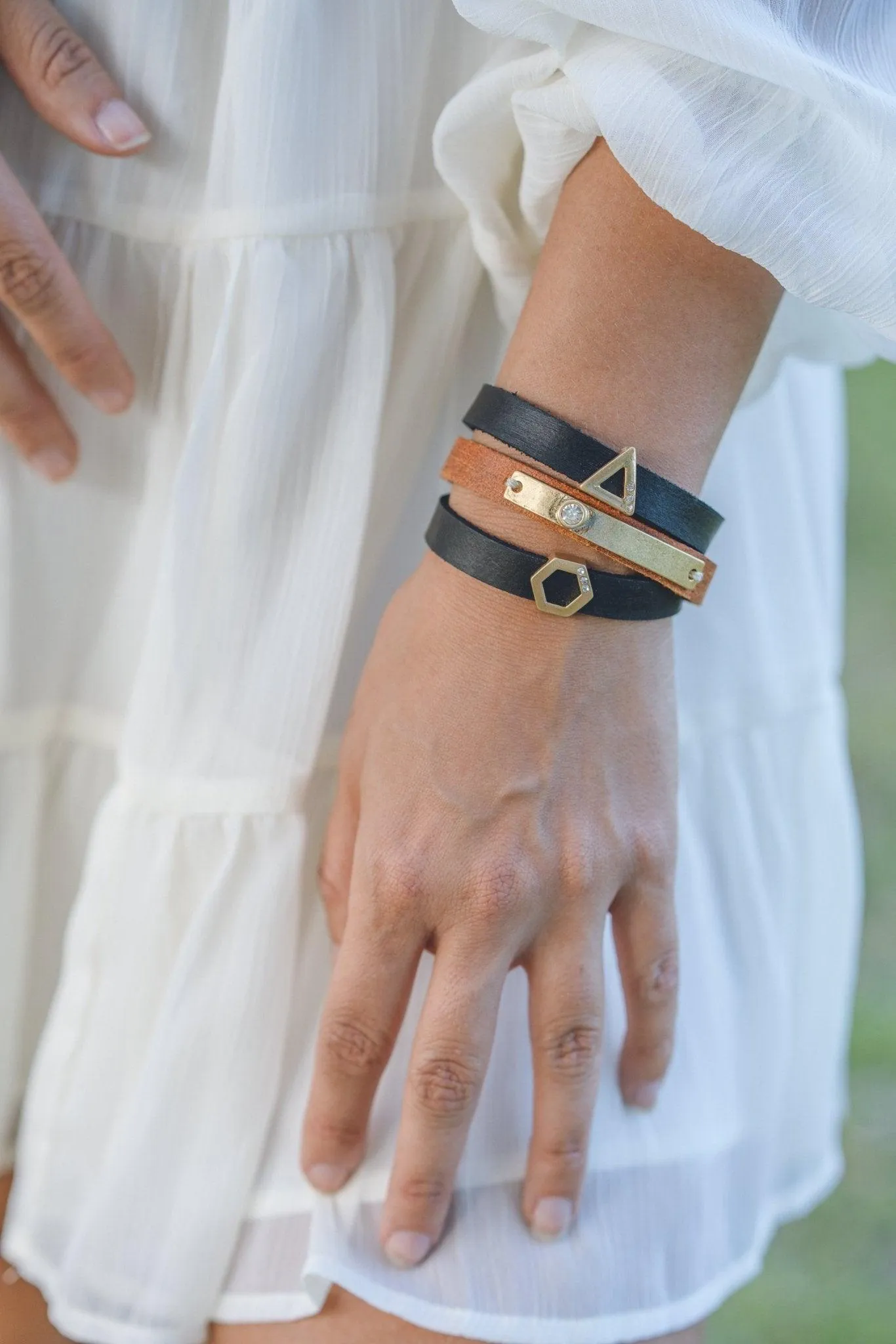 Golden Hexagon Leather Strap