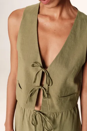 Grace & Mila Rubens Olive Tie-Up Top