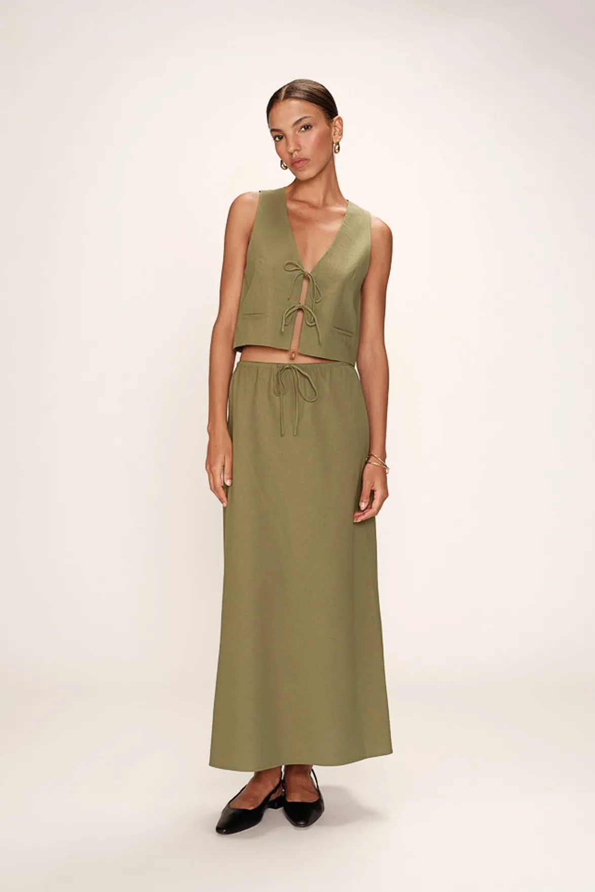 Grace & Mila Rubens Olive Tie-Up Top