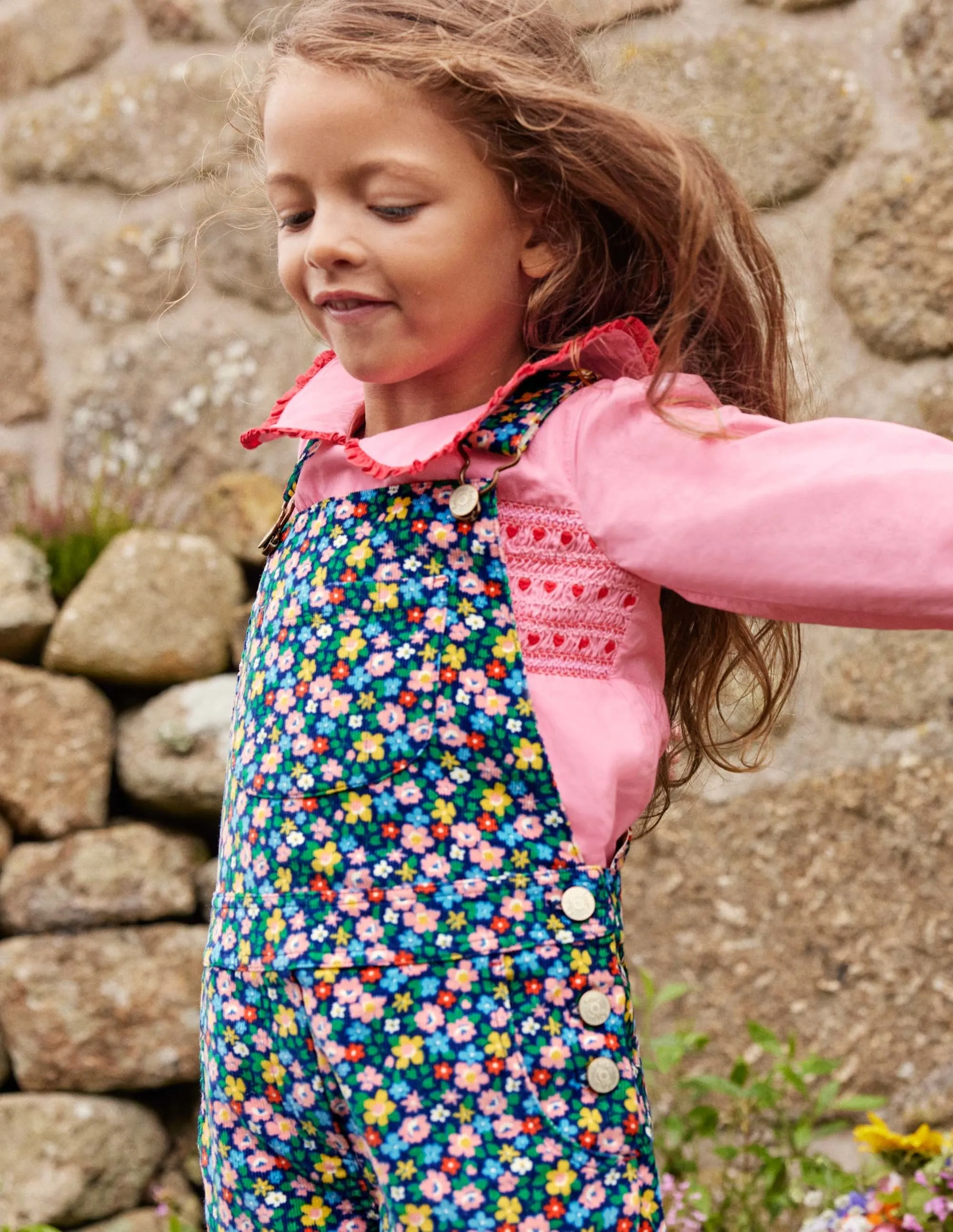 Heart Patch Dungaree-Starboard Blue Spring Floral