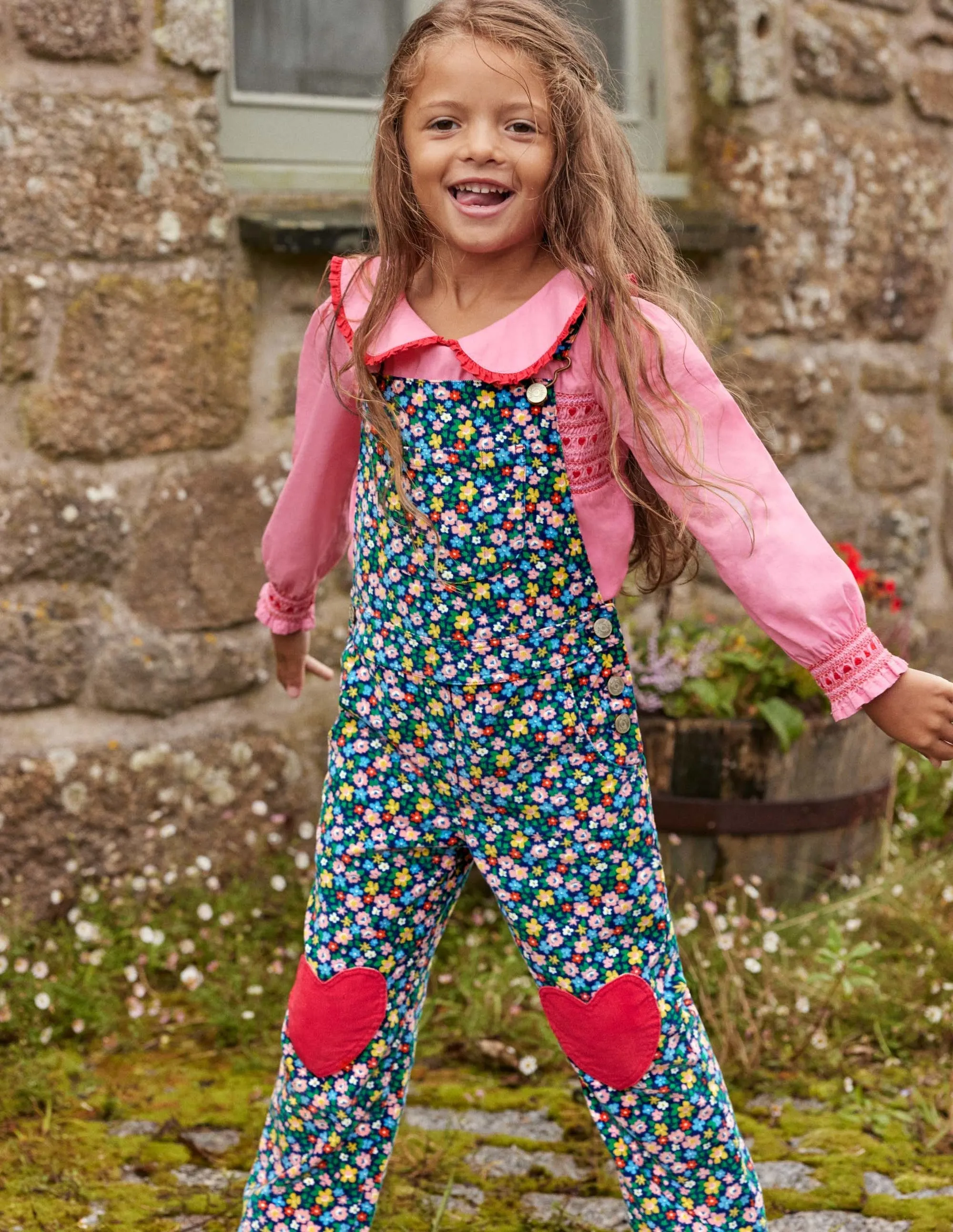 Heart Patch Dungaree-Starboard Blue Spring Floral