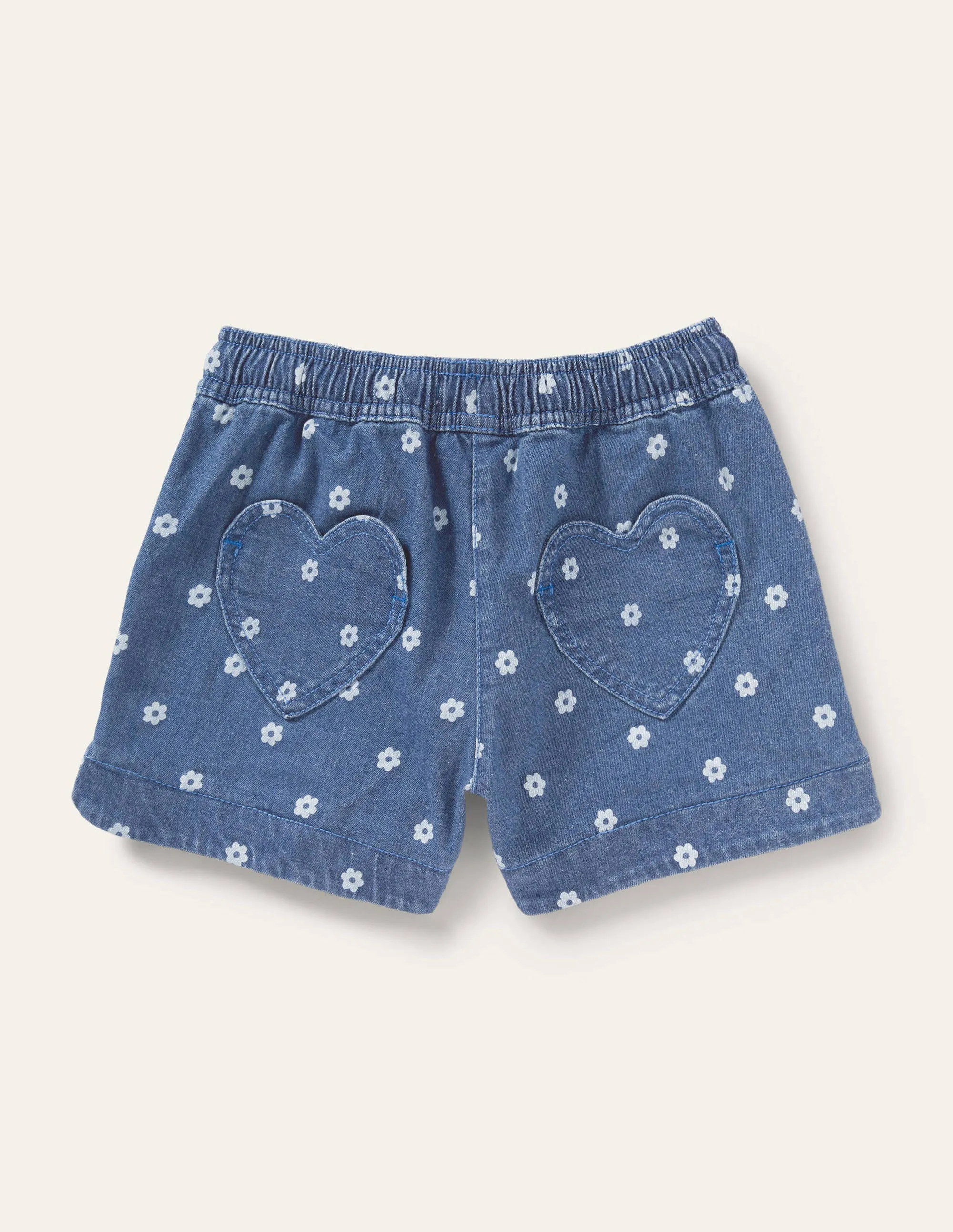 Heart Pocket Shorts-Denim Daisy