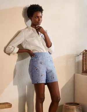 Hornsea Linen Shorts-Chambray with Toucans